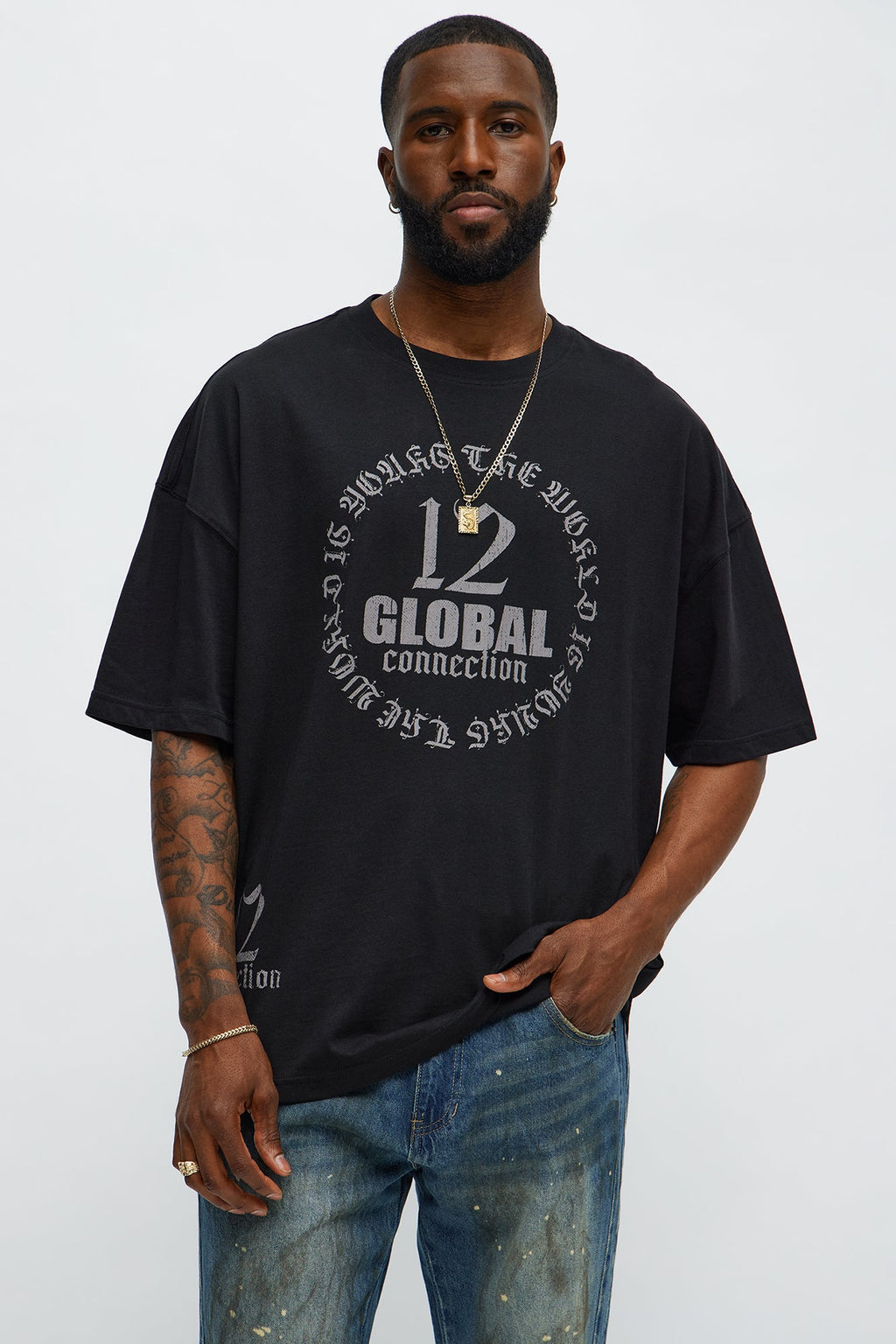 12 Global Oversized Short Sleeve Tee - Black