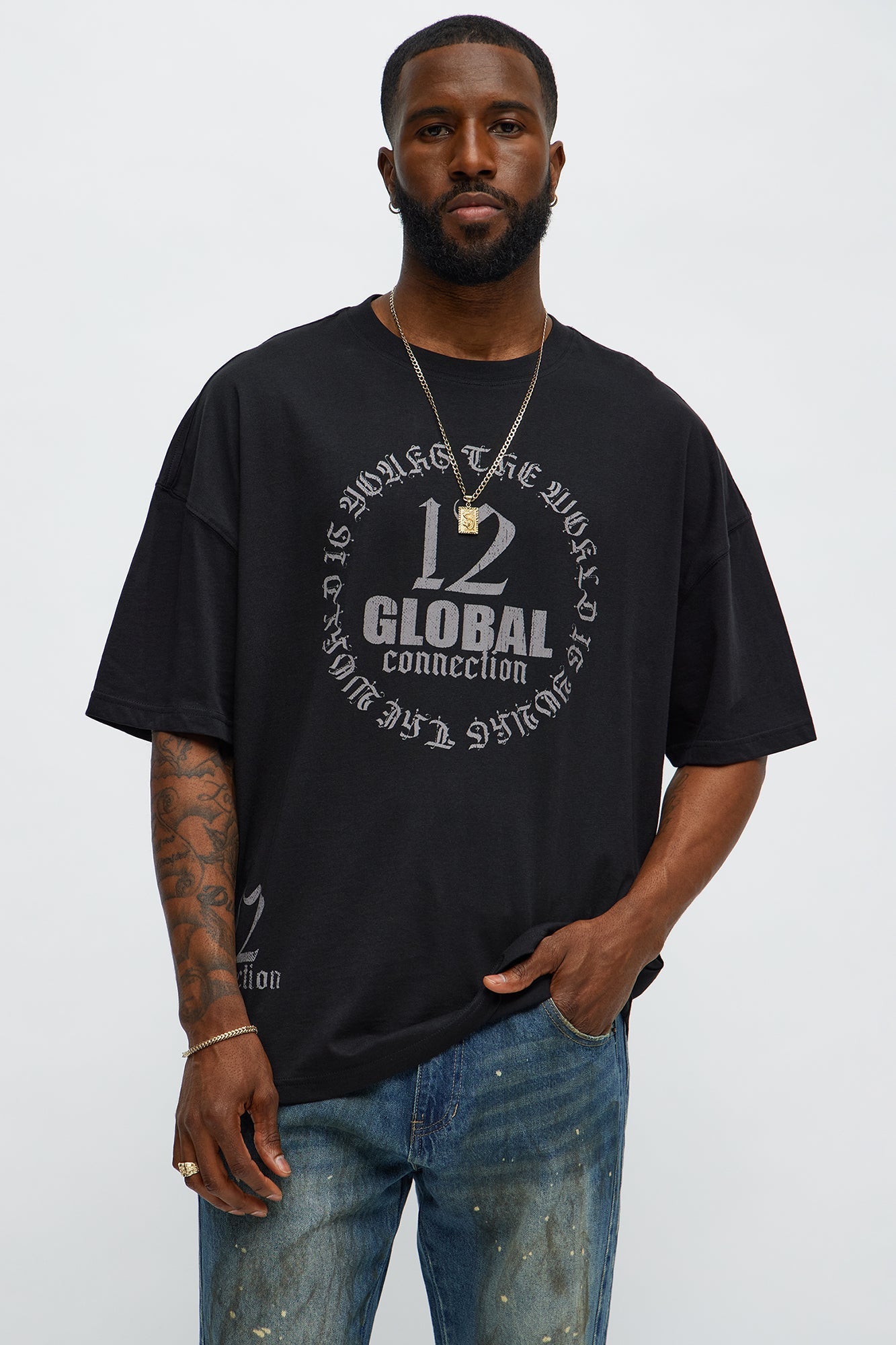 12 Global Oversized Short Sleeve Tee - Black