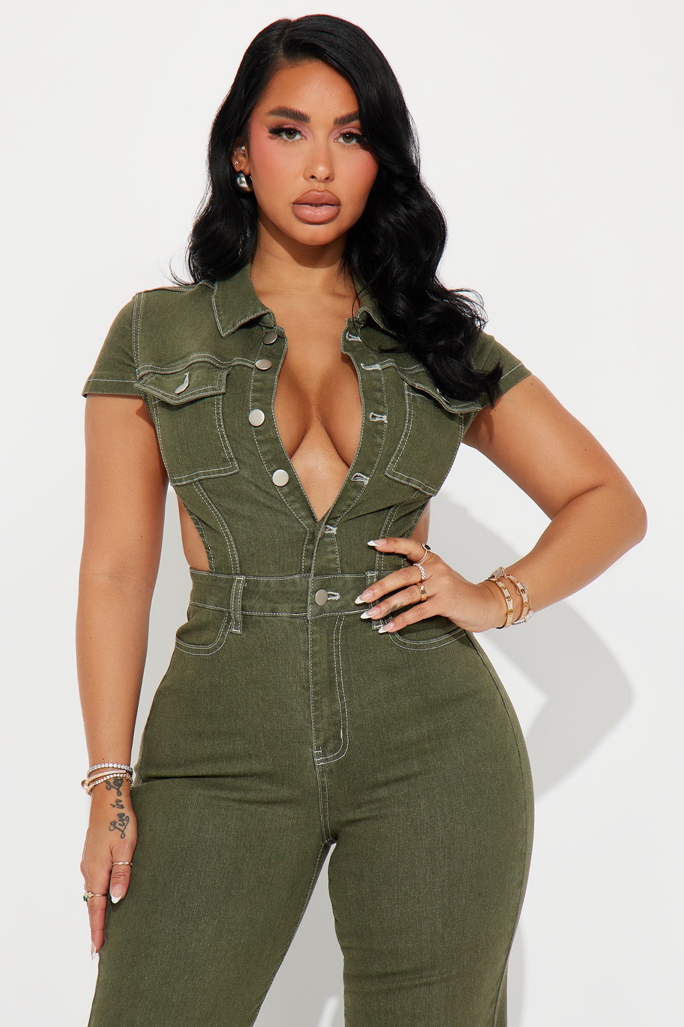 Kamaria Denim Jumpsuit - Olive