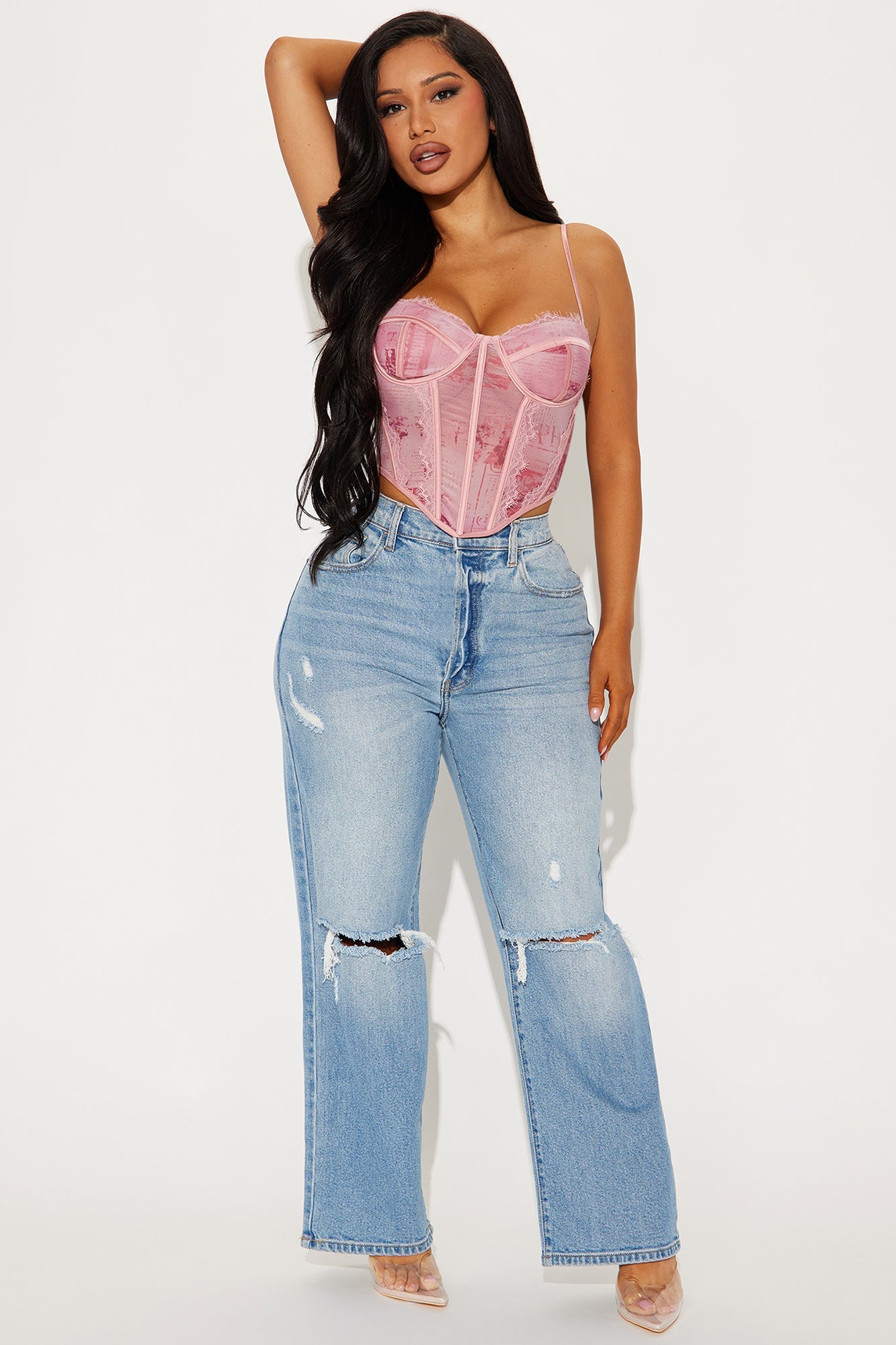 You've Got The Love Mesh Corset Top - Pink/combo