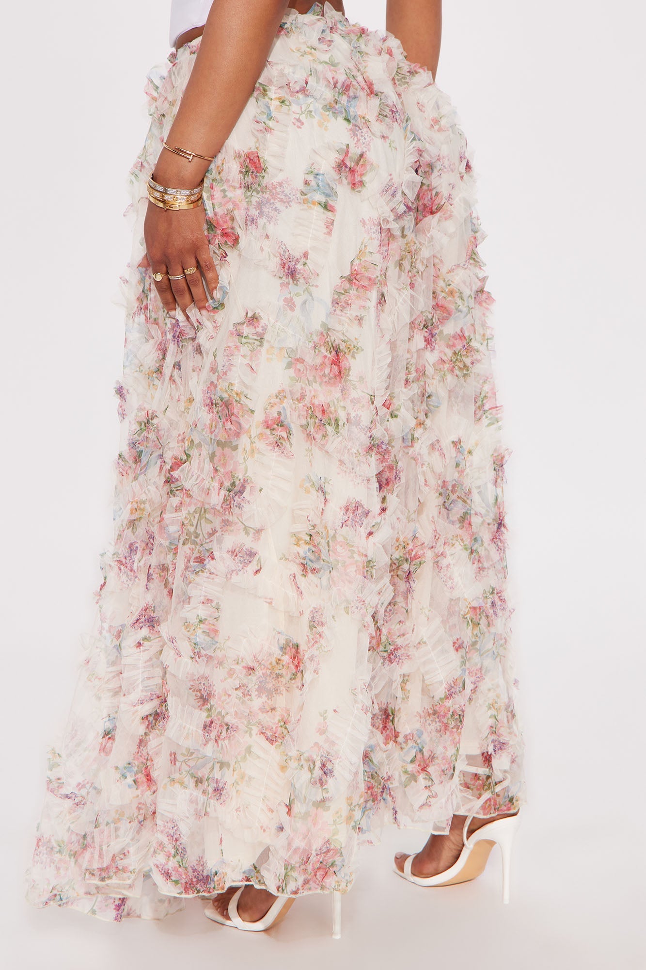 Giselle Mesh Floral Print Maxi Skirt - Blush
