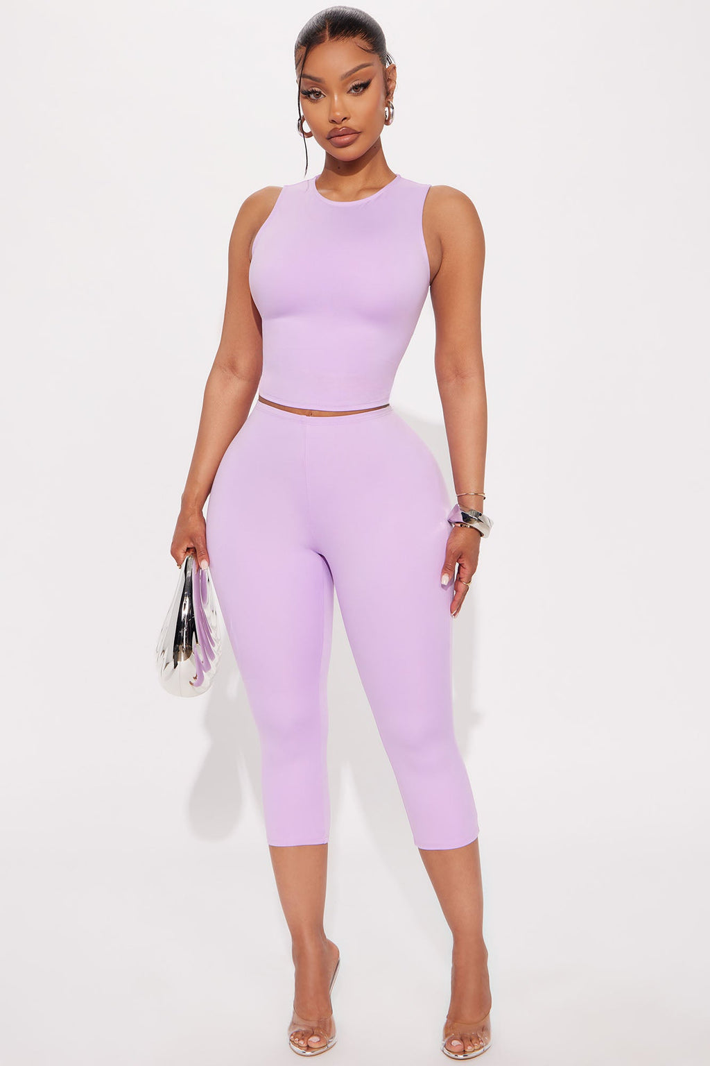 All Day Sleek Matte Tricot Capri Set - Lavender