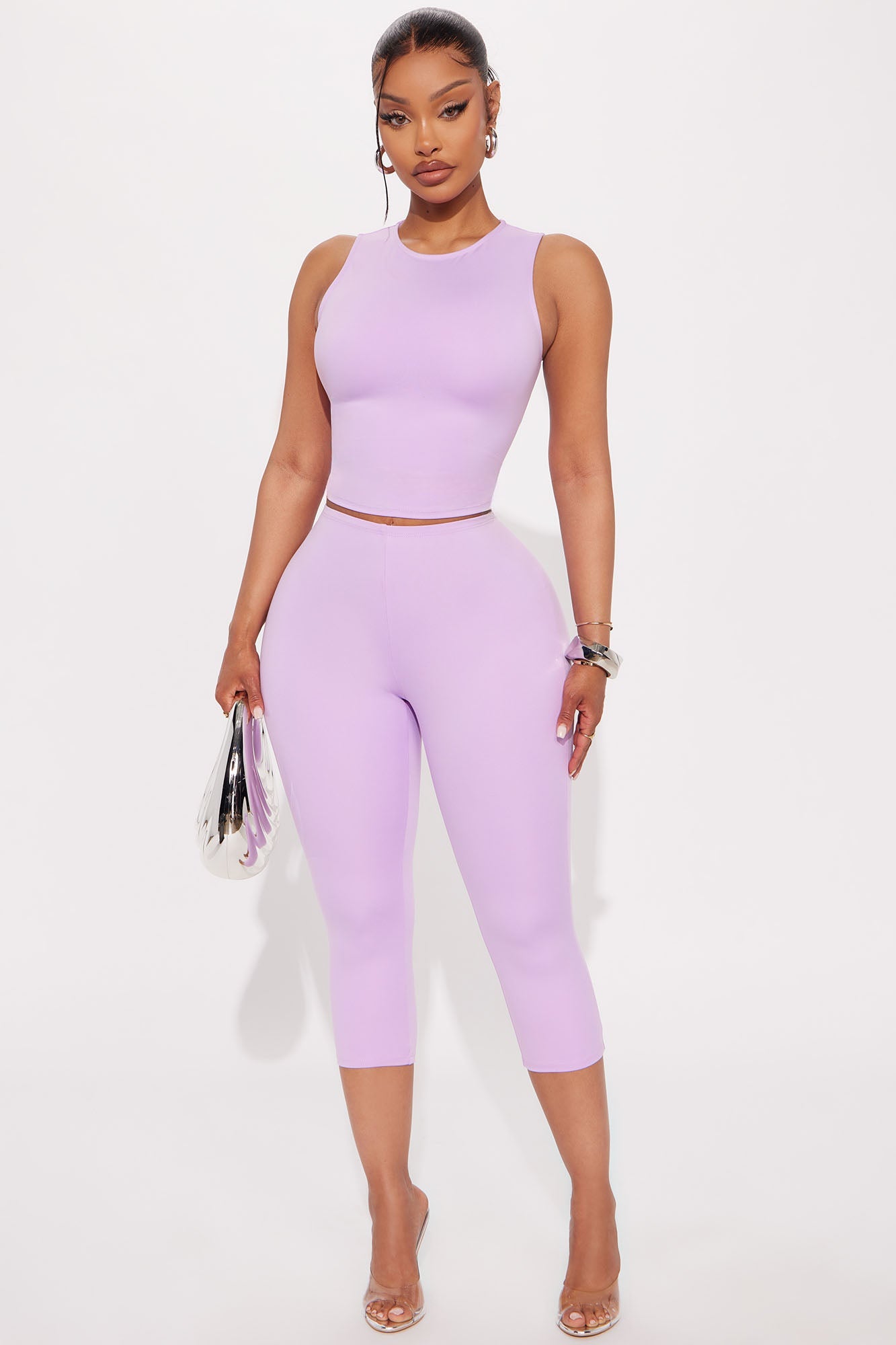 All Day Sleek Matte Tricot Capri Set - Lavender