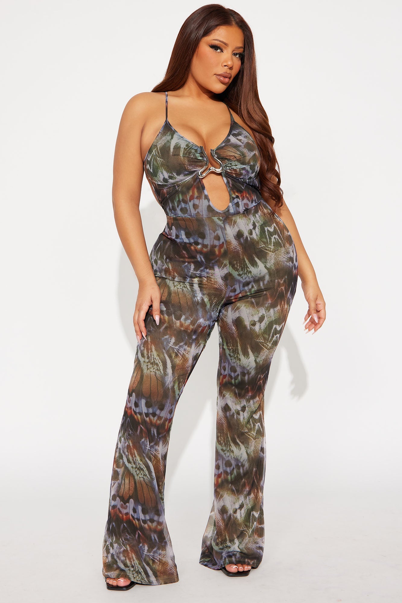 Soul Ties Flare Leg Jumpsuit - Olive/combo