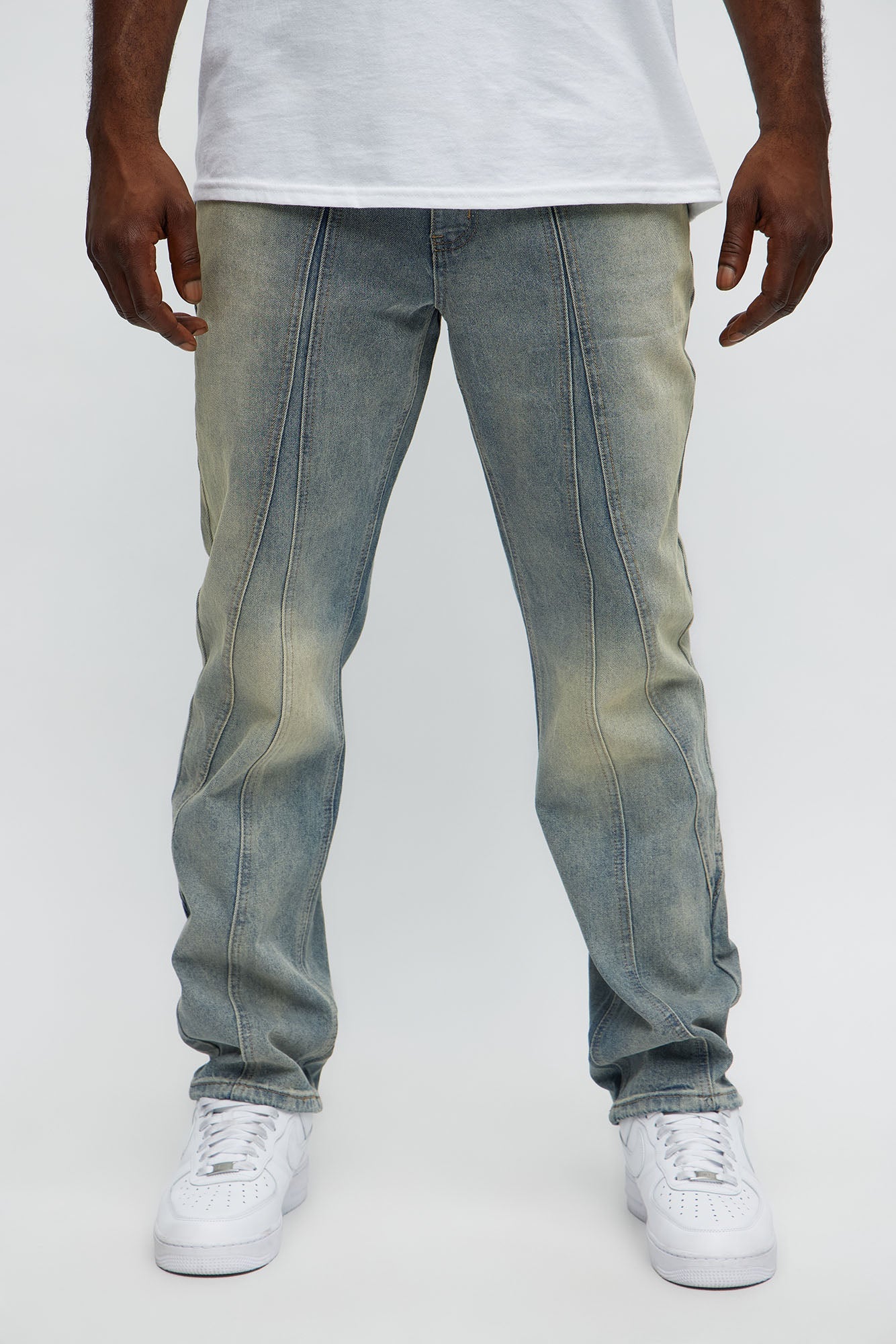 Up And Down Panel Slim Jeans - Vintage Blue Wash