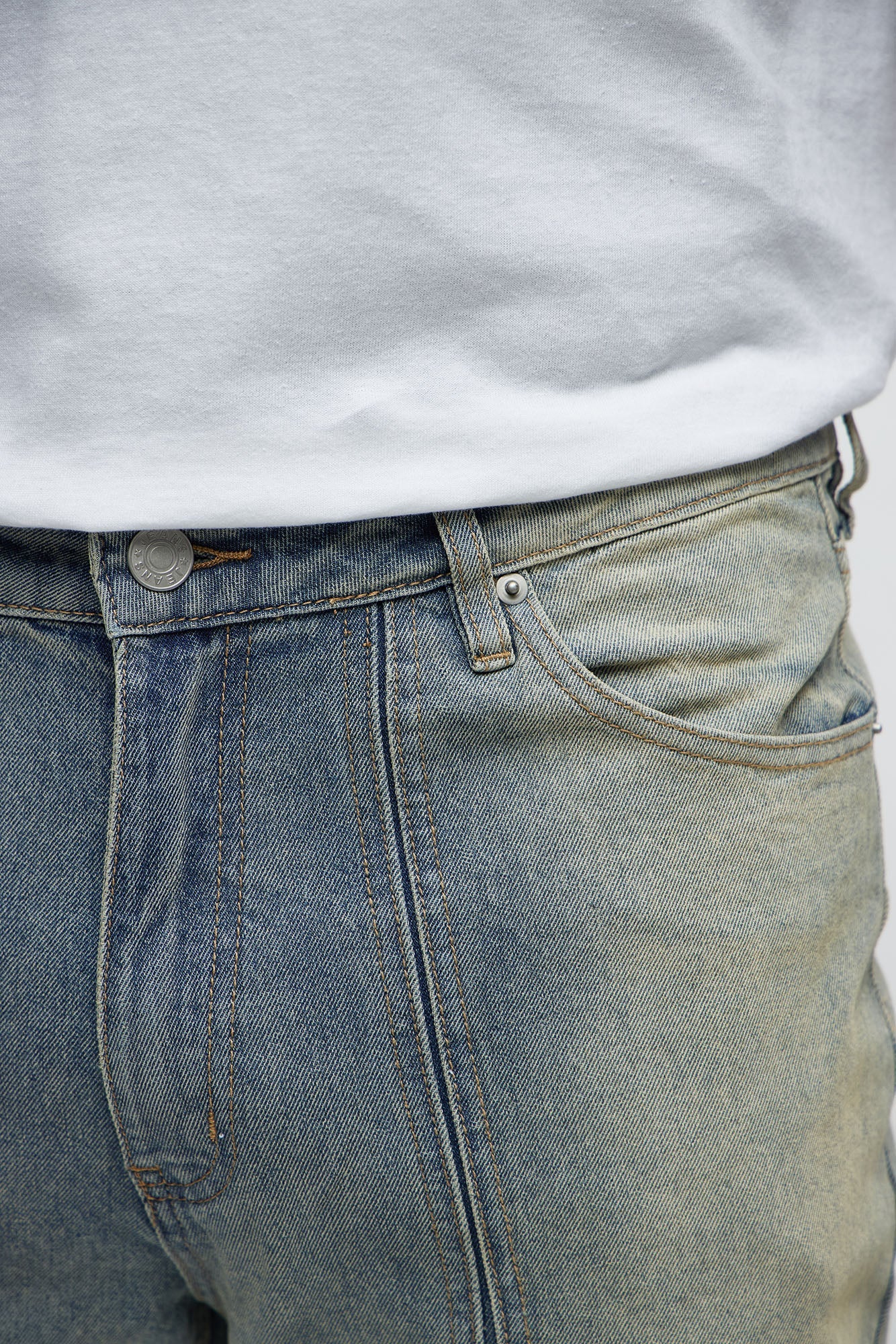 Up And Down Panel Slim Jeans - Vintage Blue Wash