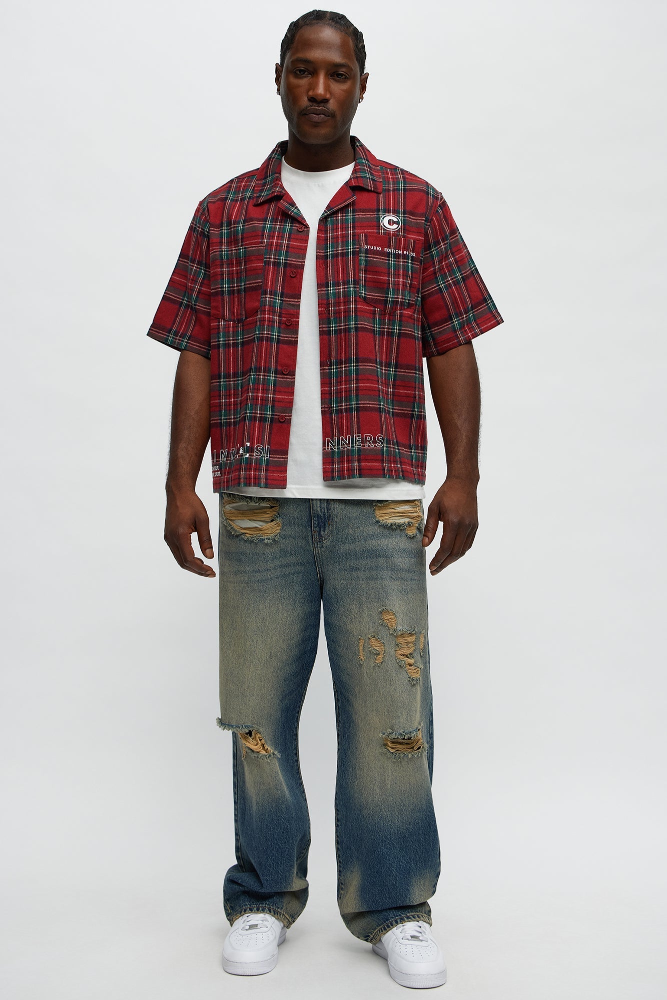 Culture Plaid Cropped Button Up Shirt - Red