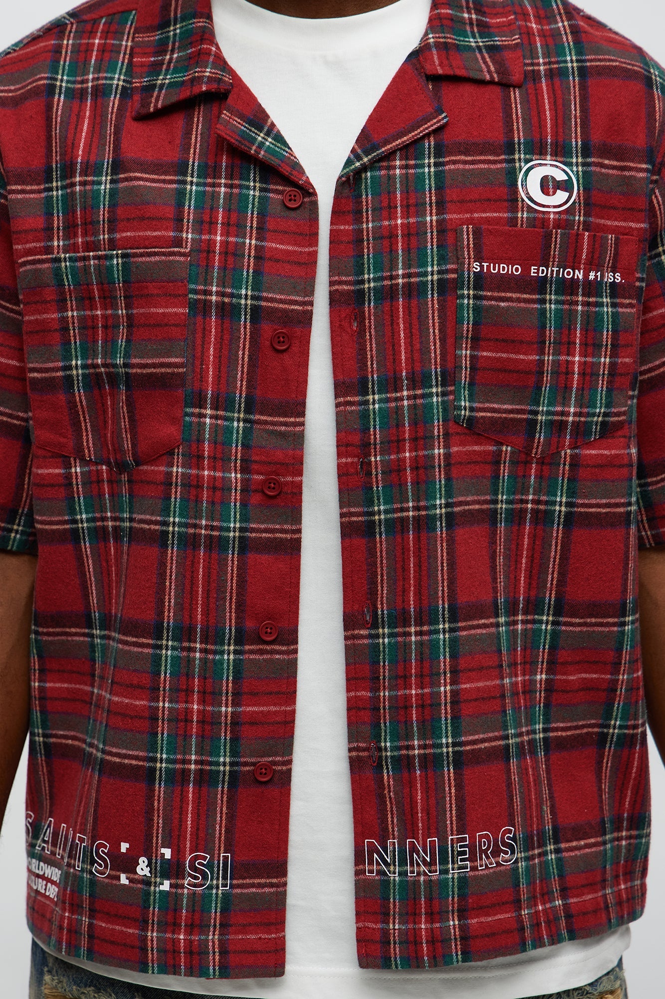 Culture Plaid Cropped Button Up Shirt - Red