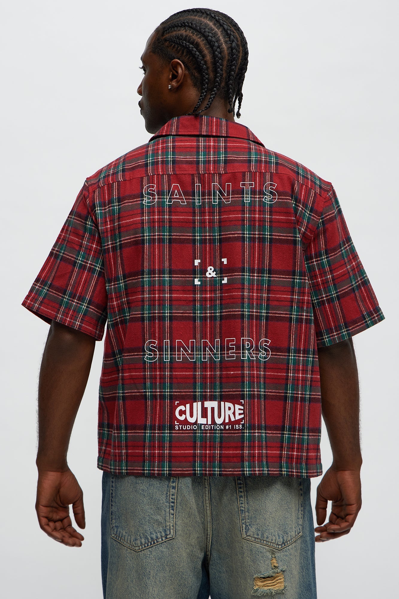 Culture Plaid Cropped Button Up Shirt - Red