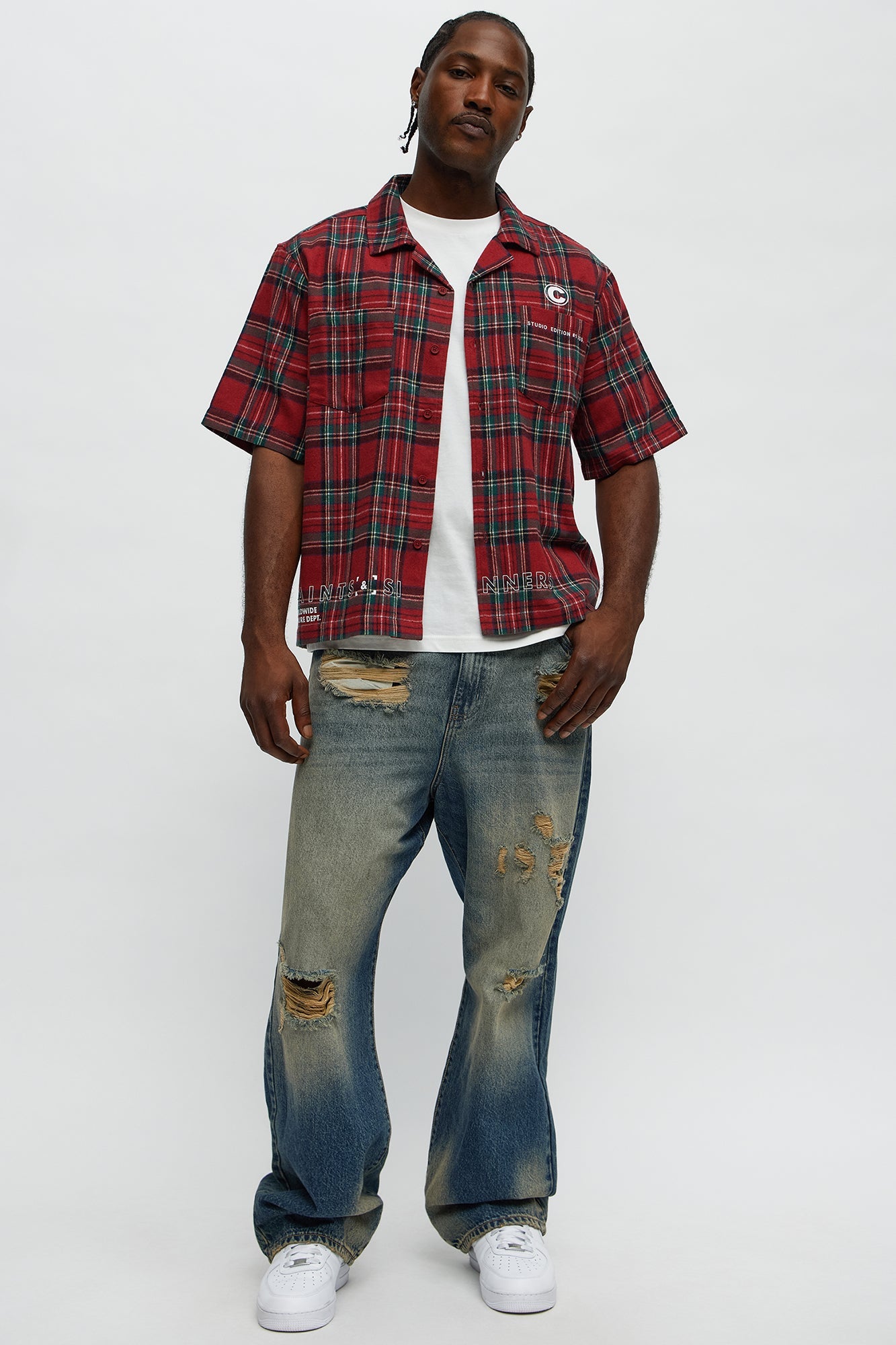 Its Giving Distressed Baggy Jeans - Vintage Blue Wash