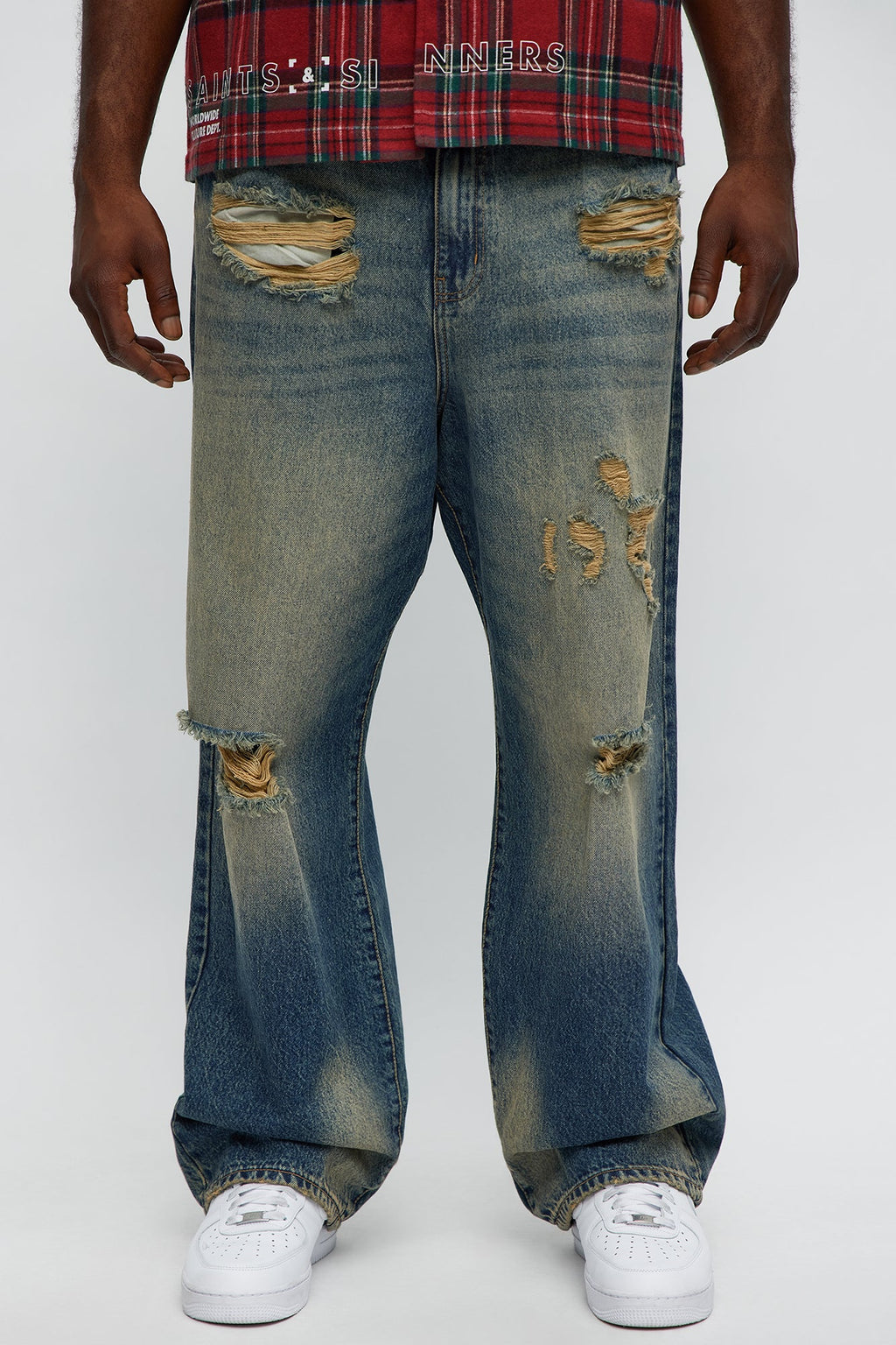 Its Giving Distressed Baggy Jeans - Vintage Blue Wash