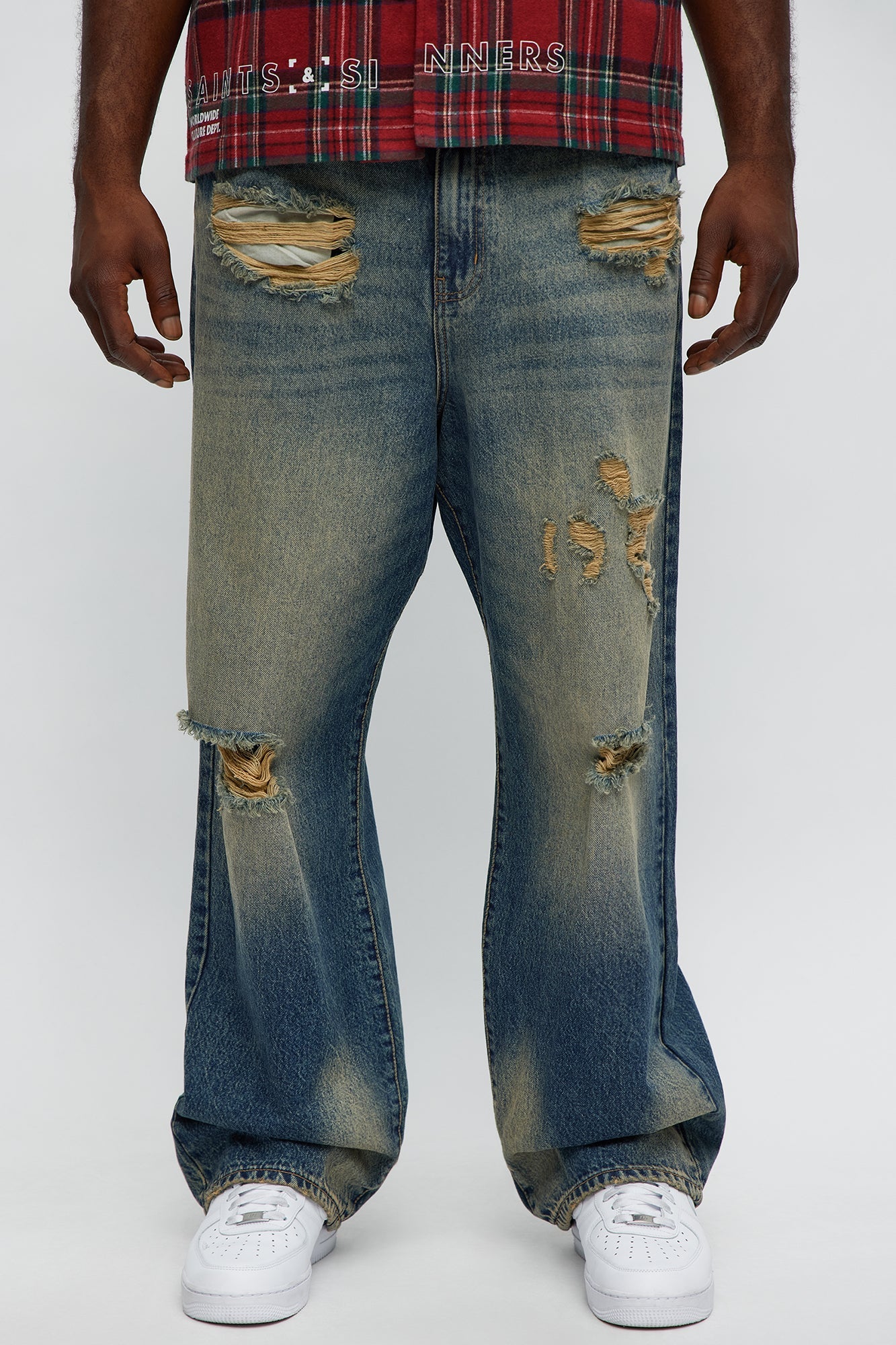Its Giving Distressed Baggy Jeans - Vintage Blue Wash