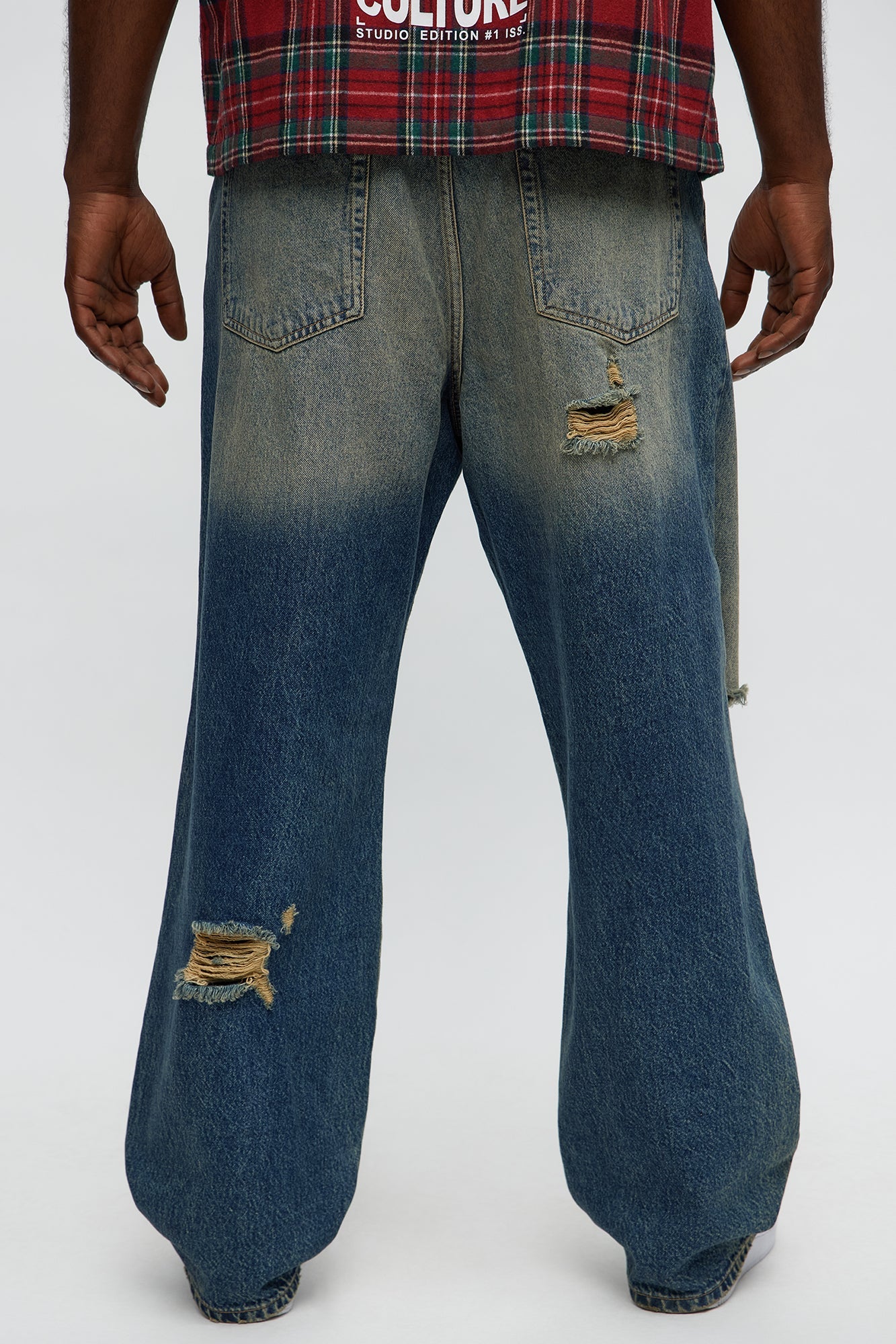 Its Giving Distressed Baggy Jeans - Vintage Blue Wash