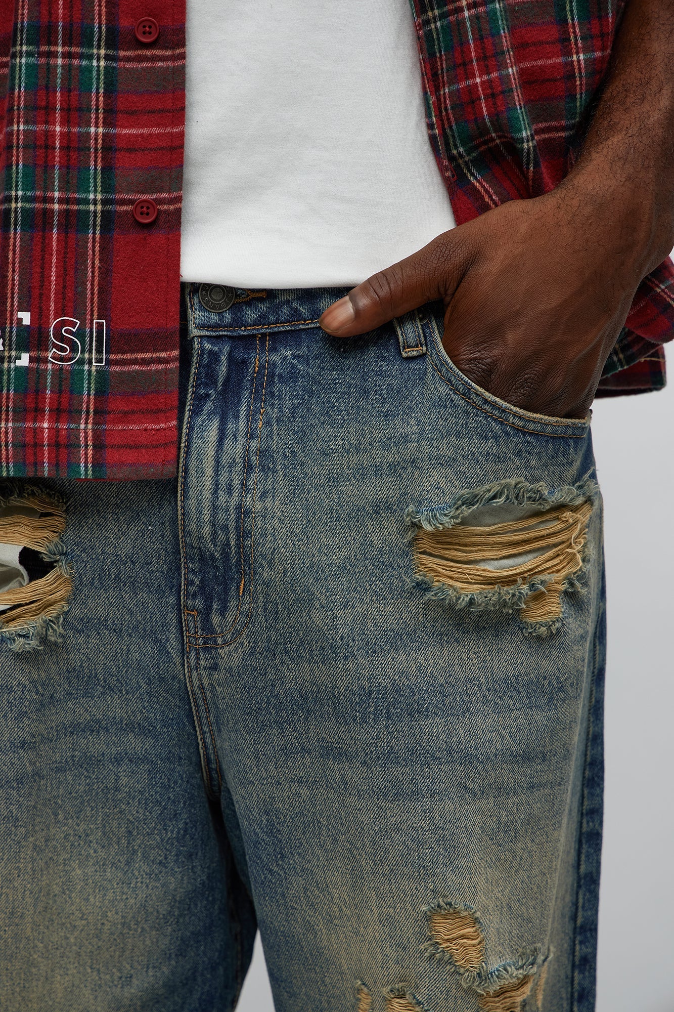 Its Giving Distressed Baggy Jeans - Vintage Blue Wash