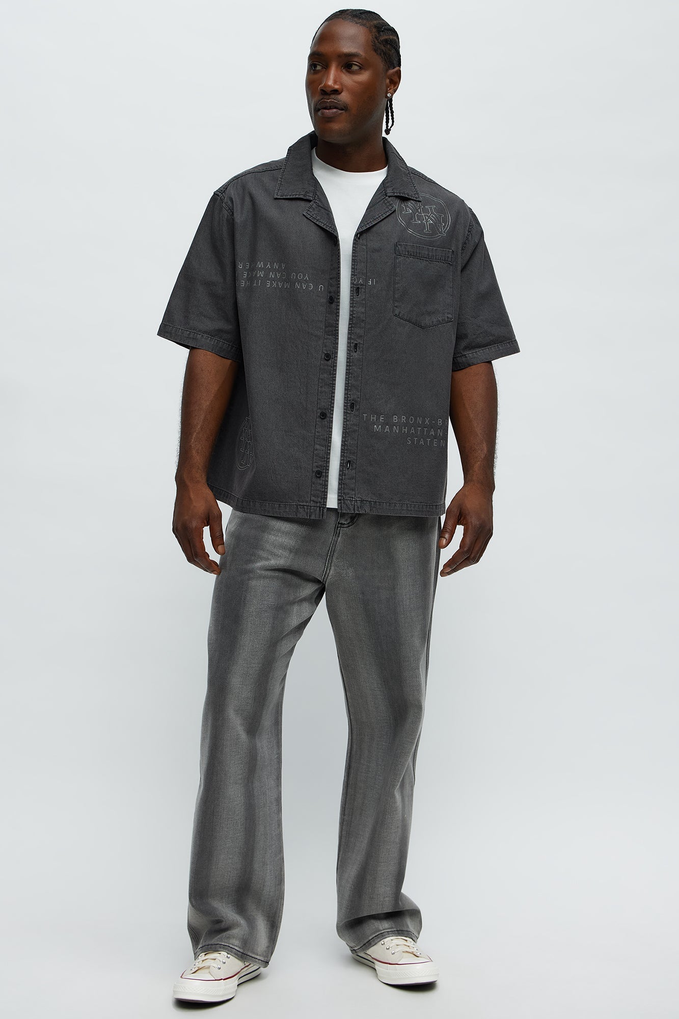 Brush Strokes Baggy Jeans - Black Wash