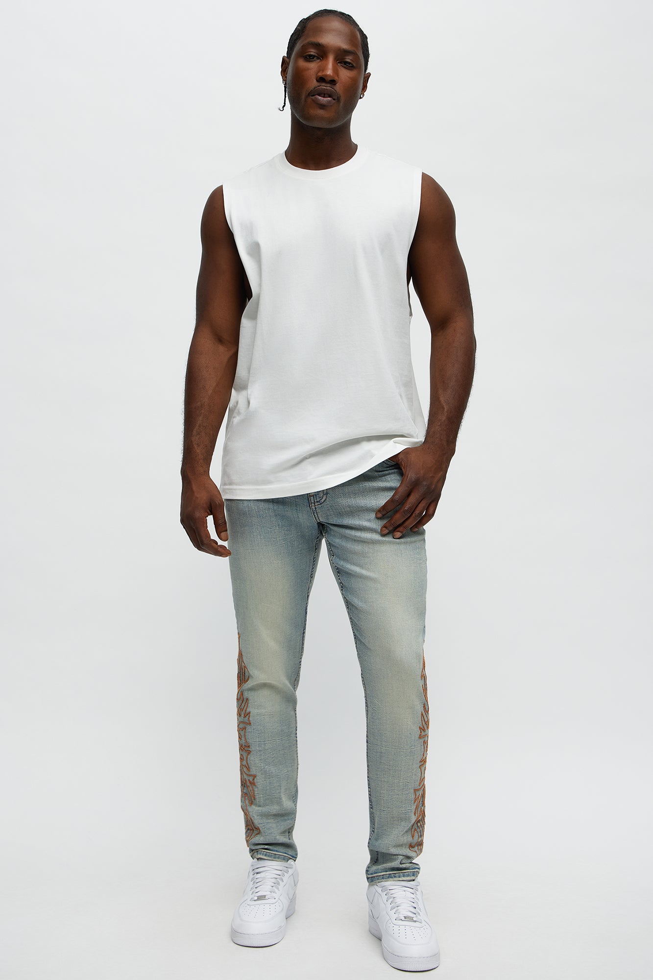 Be Resilient Embroidered Skinny Jeans - Medium Blue Wash