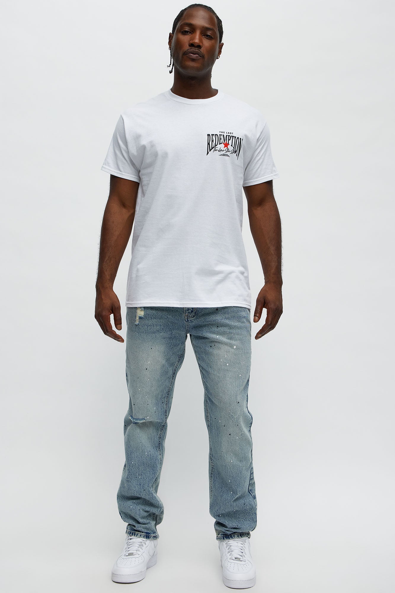 Sensible Paint Splot Distressed Slim Jeans - Medium Blue Wash