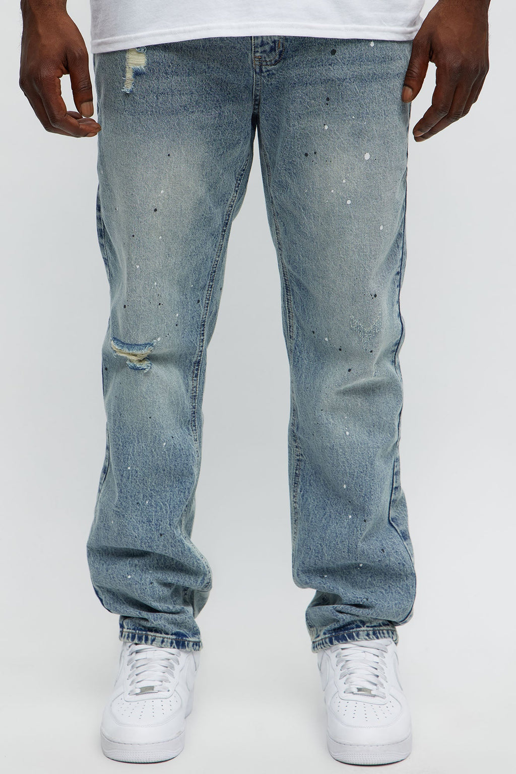 Sensible Paint Splot Distressed Slim Jeans - Medium Blue Wash