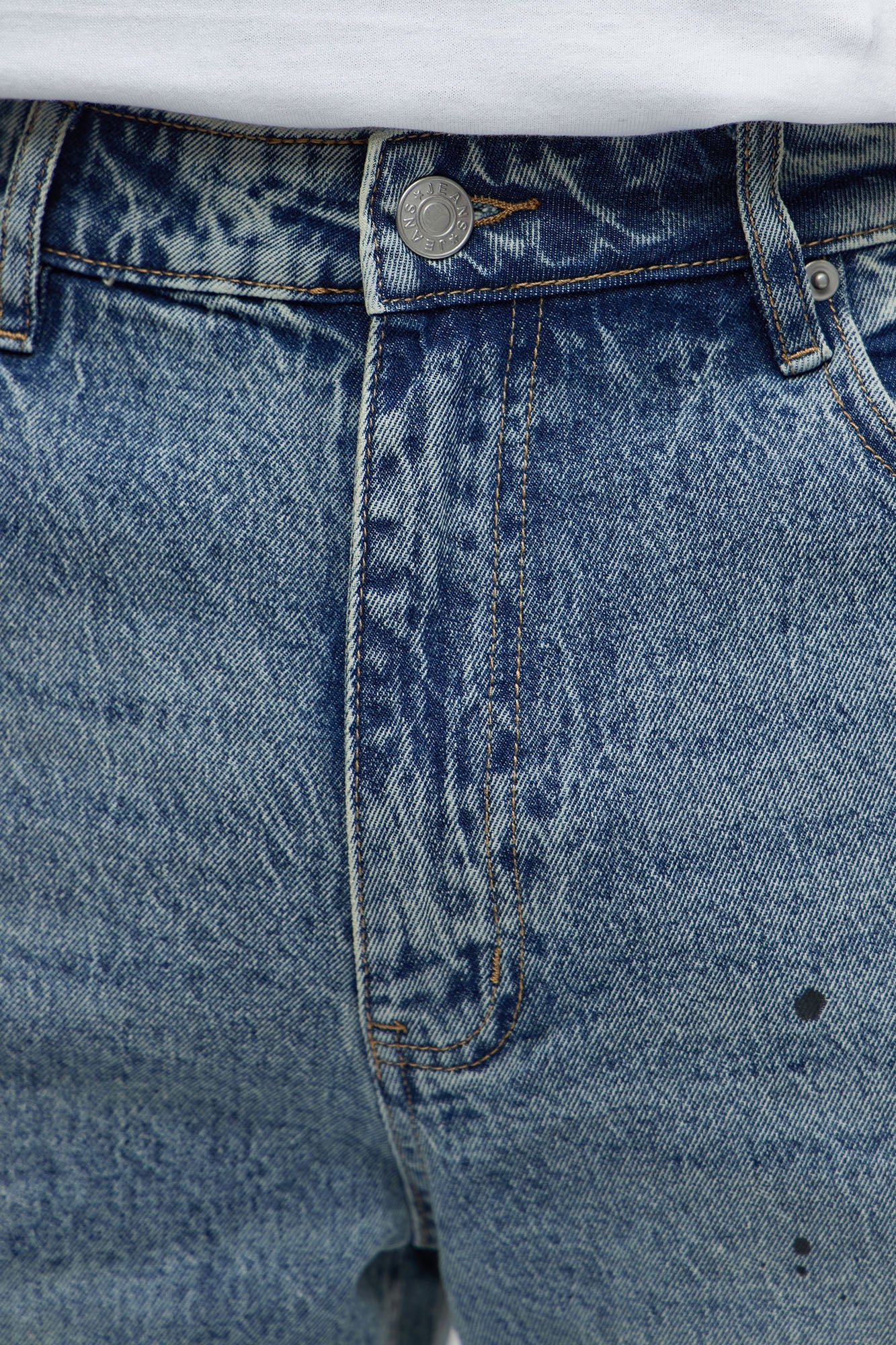 Sensible Paint Splot Distressed Slim Jeans - Medium Blue Wash
