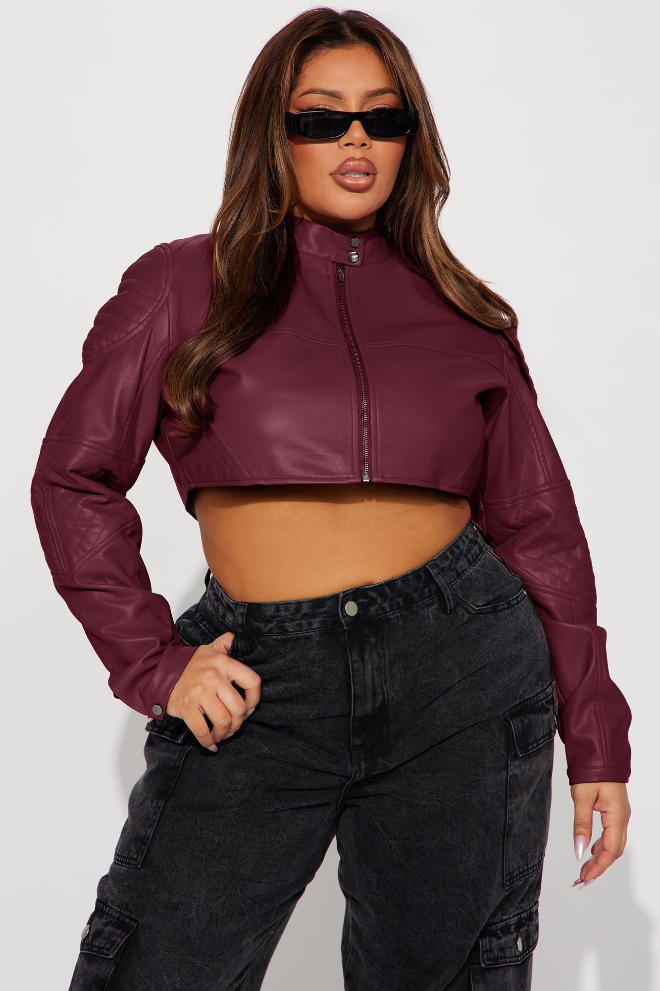 Biker Club Faux Leather Jacket - Burgundy