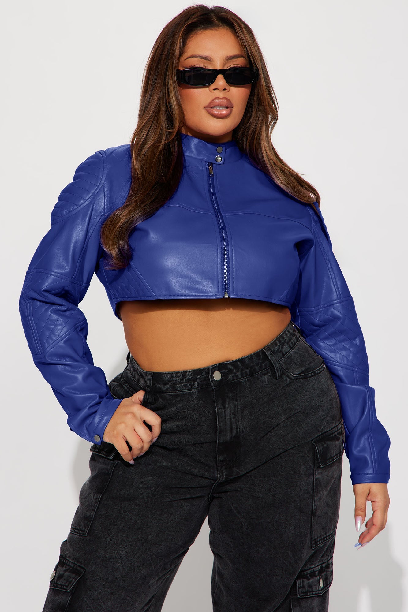 Biker Club Faux Leather Jacket - Royal