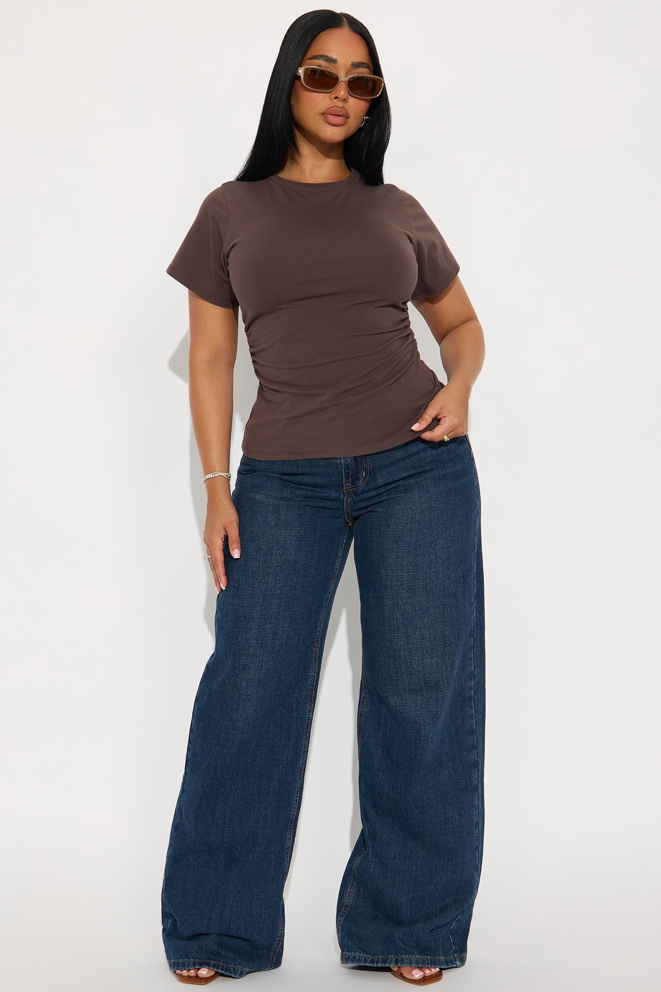 Simply Me Ruched Short Sleeve T-Shirt - Chocolate