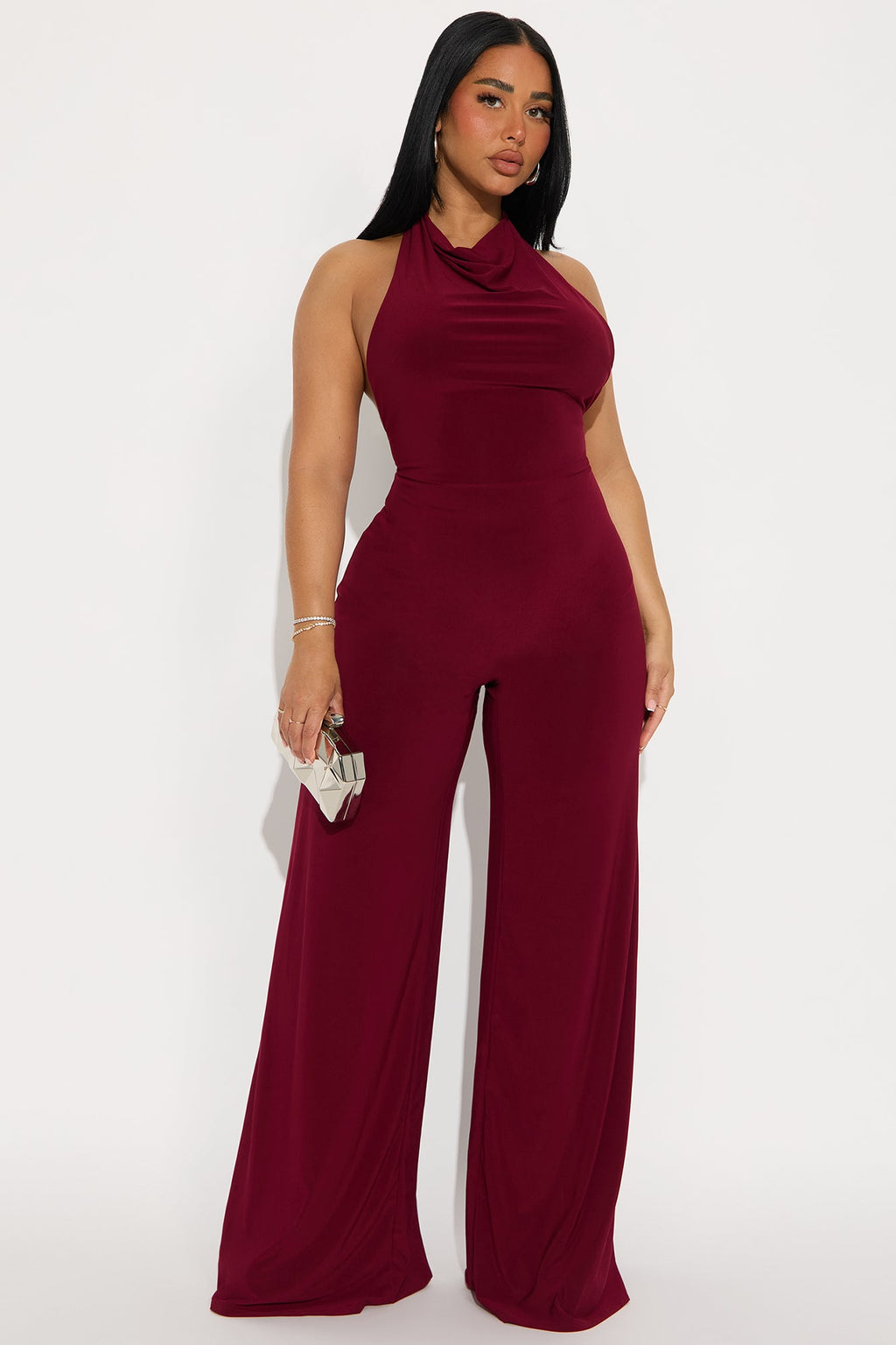Liana Halter Wide Leg Jumpsuit - Burgundy