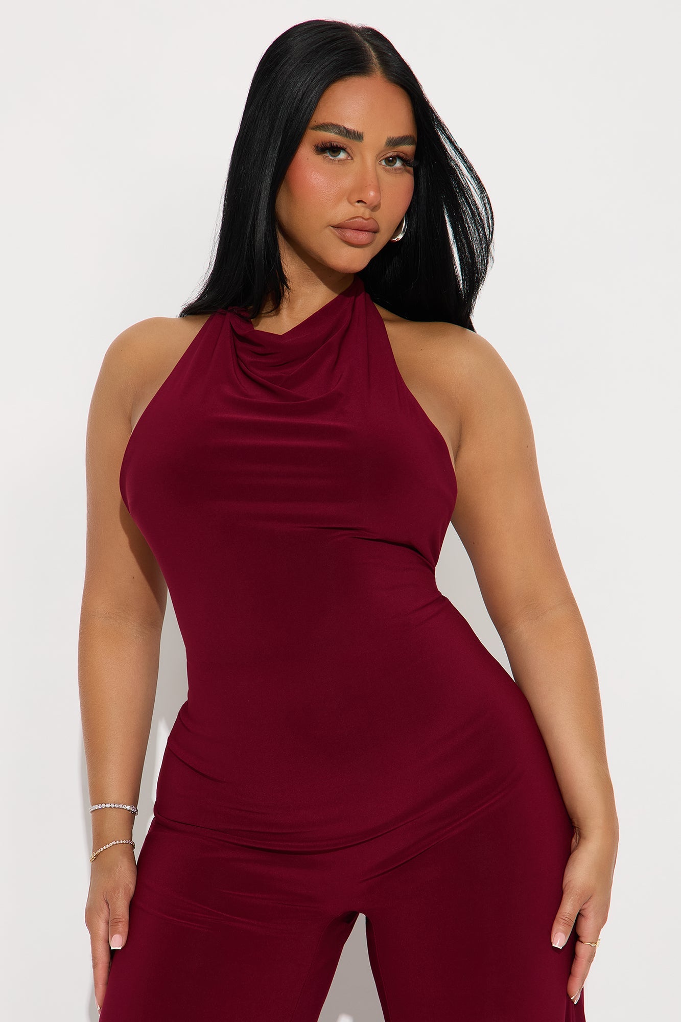 Liana Halter Wide Leg Jumpsuit - Burgundy