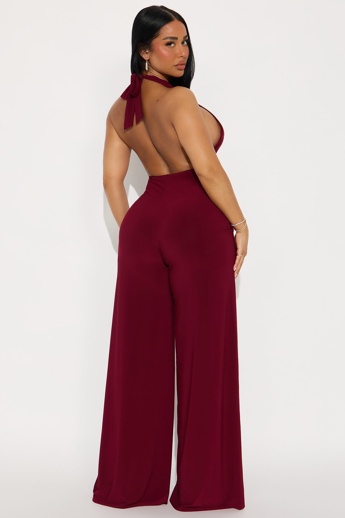 Liana Halter Wide Leg Jumpsuit - Burgundy