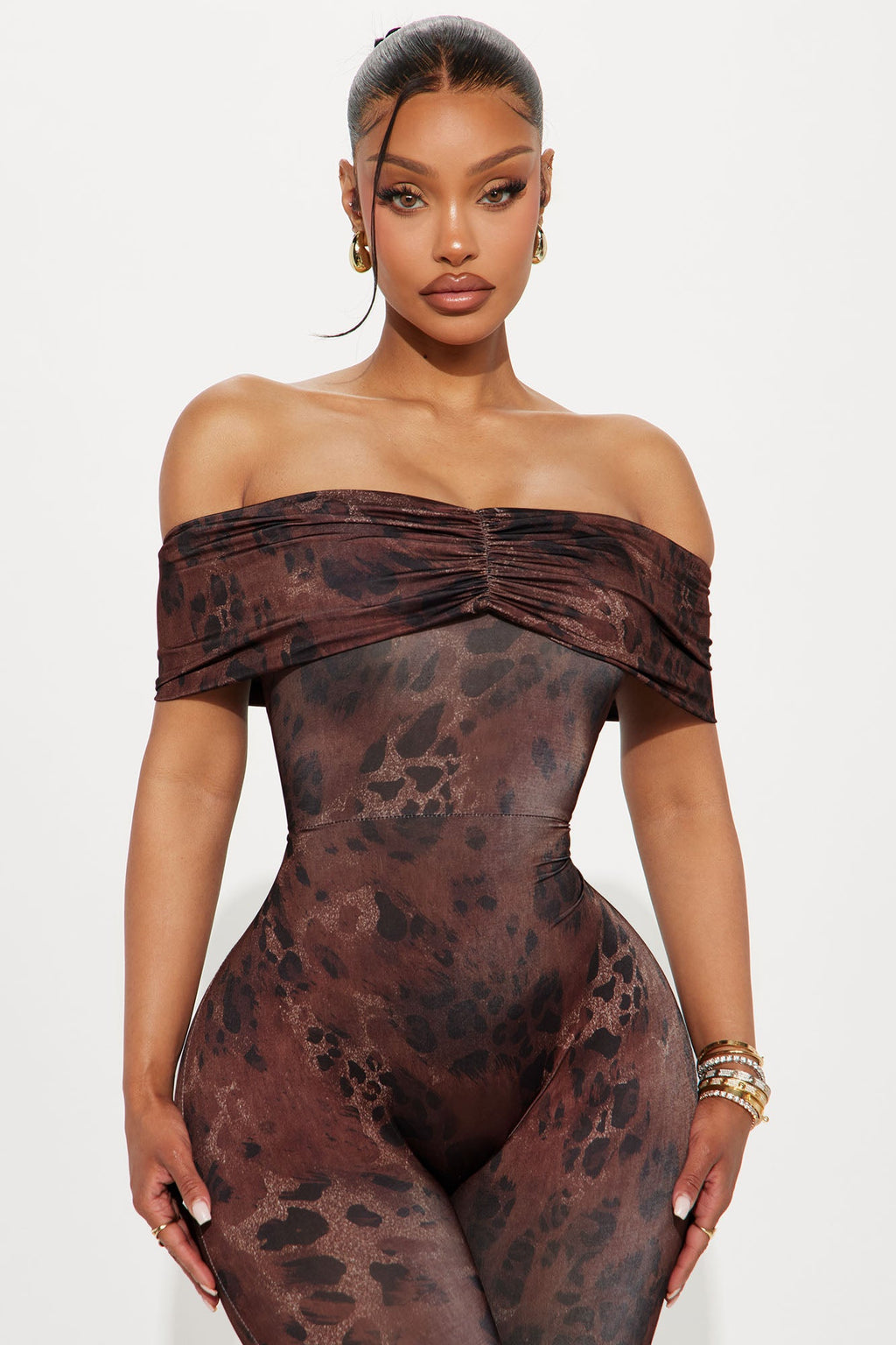 Paulina Off Shoulder Capri Jumpsuit - Chocolate/Combo