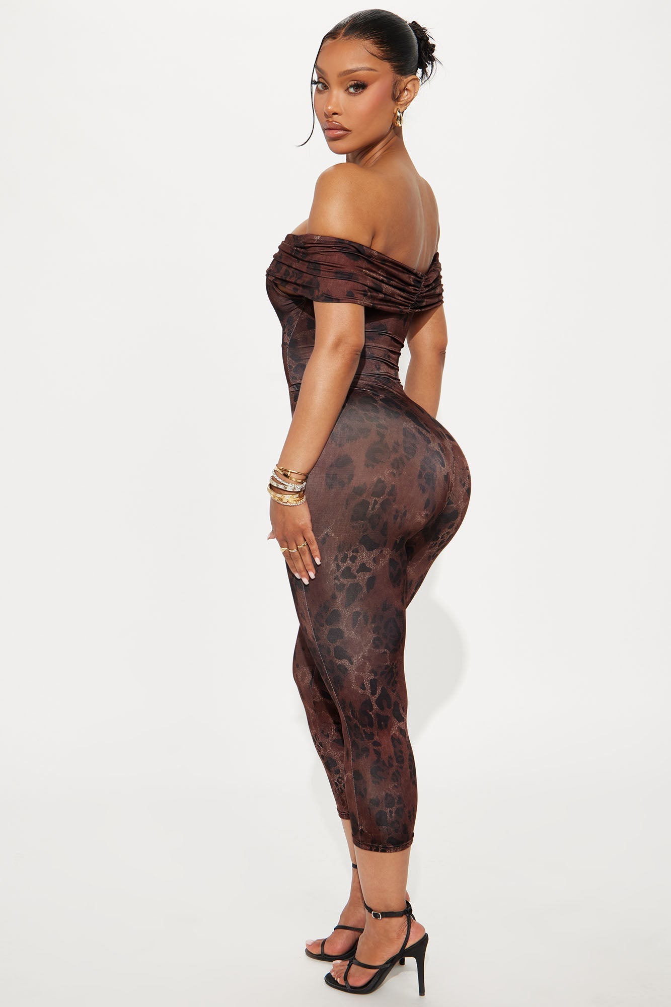 Paulina Off Shoulder Capri Jumpsuit - Chocolate/Combo