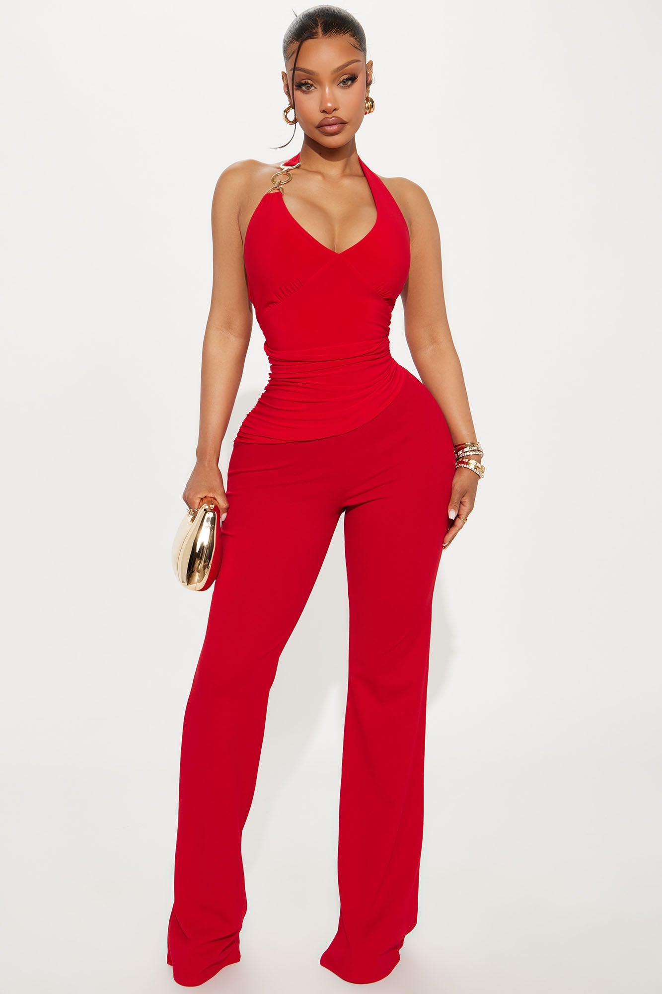 His Fantasy Halter Flare Leg Jumpsuit - Red