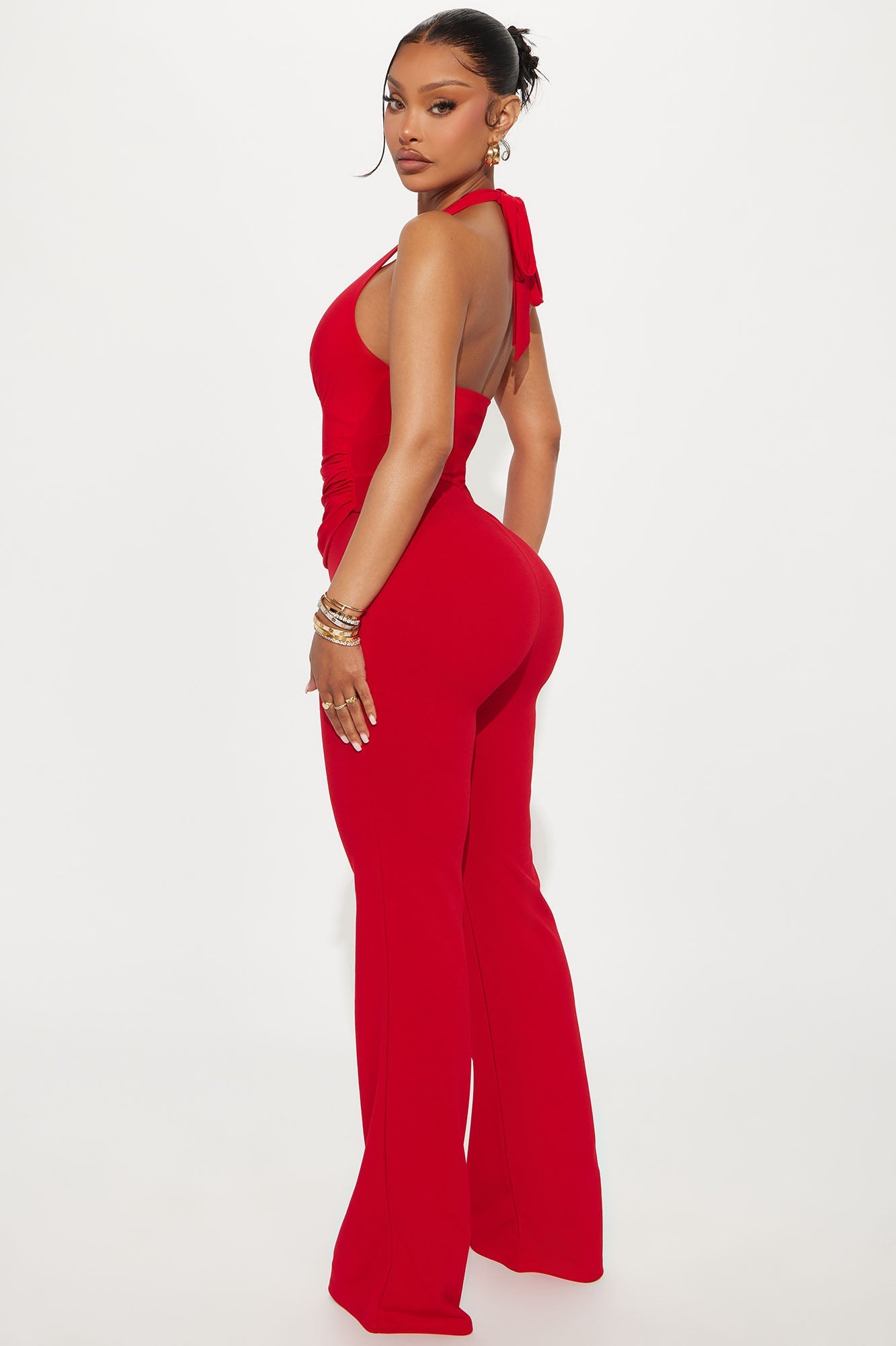 His Fantasy Halter Flare Leg Jumpsuit - Red