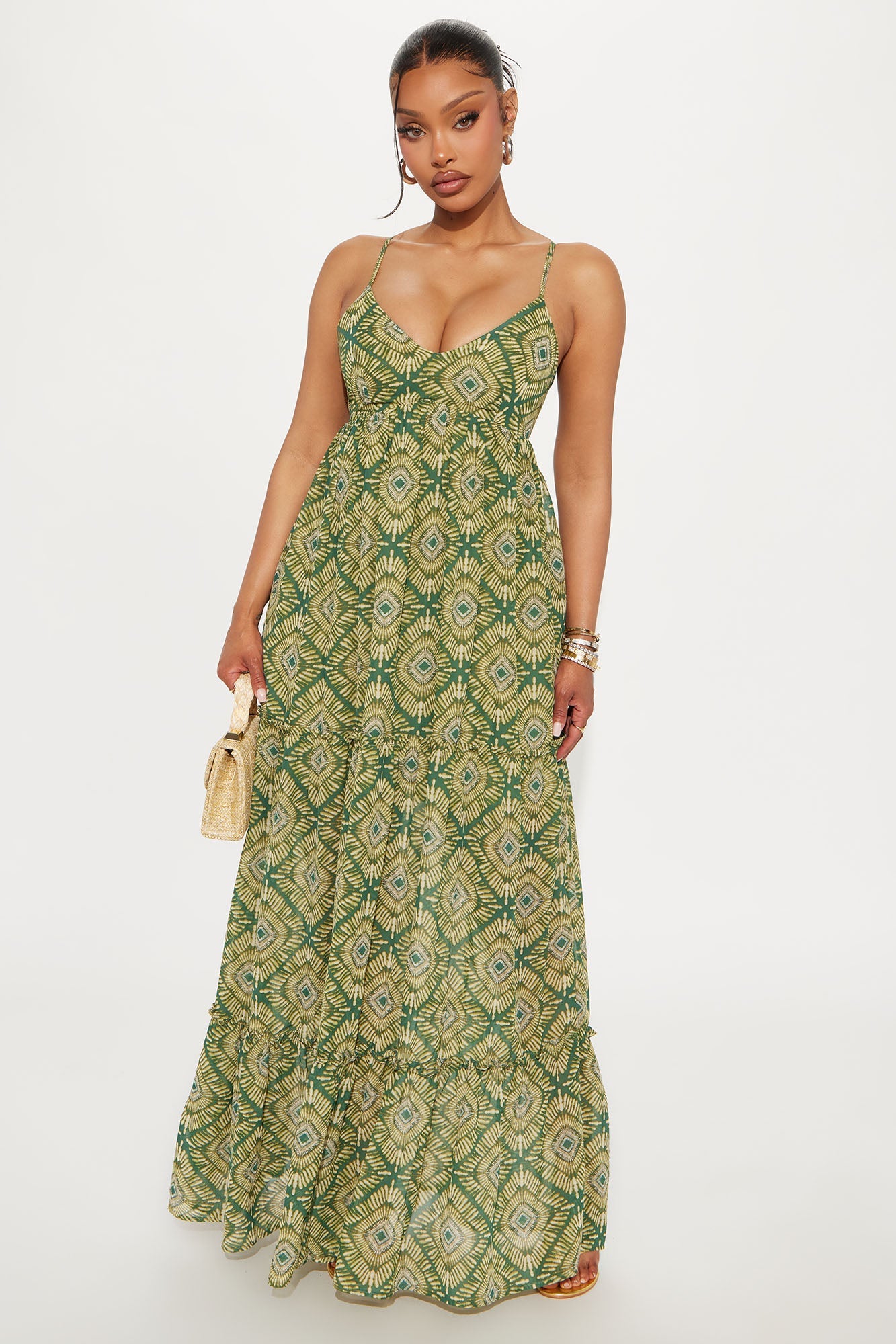 Camryn Chiffon Flowy Maxi Dress - Green/combo