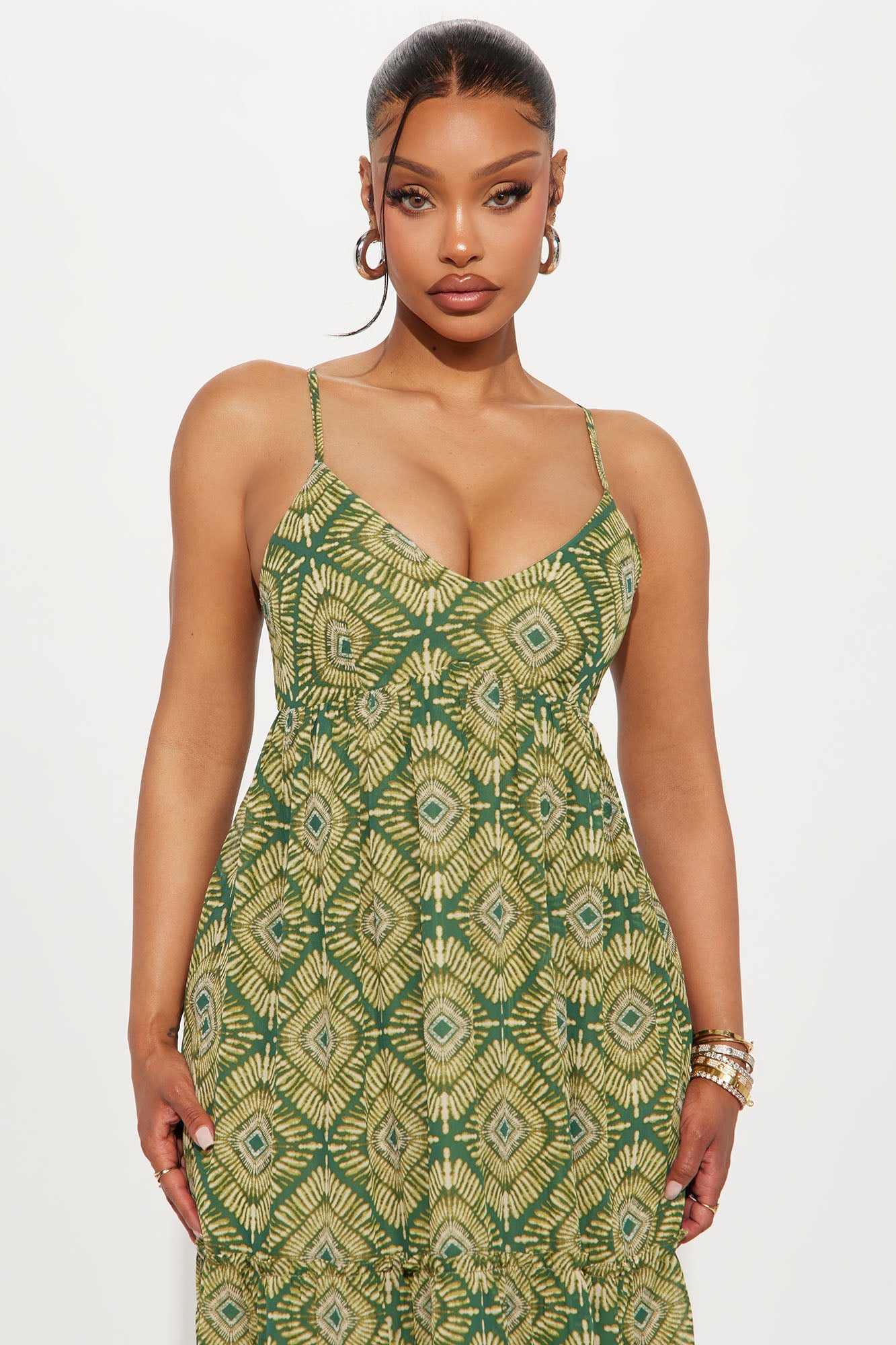 Camryn Chiffon Flowy Maxi Dress - Green/combo