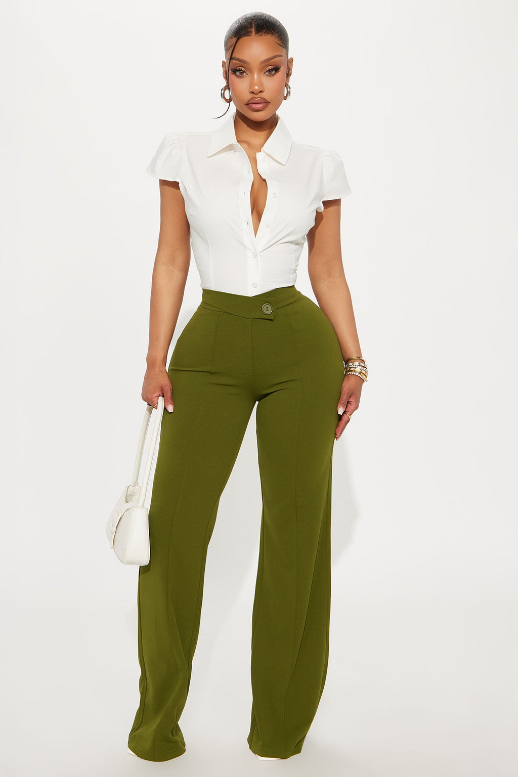 Call It Even Wide Leg Dress Pants - Olive