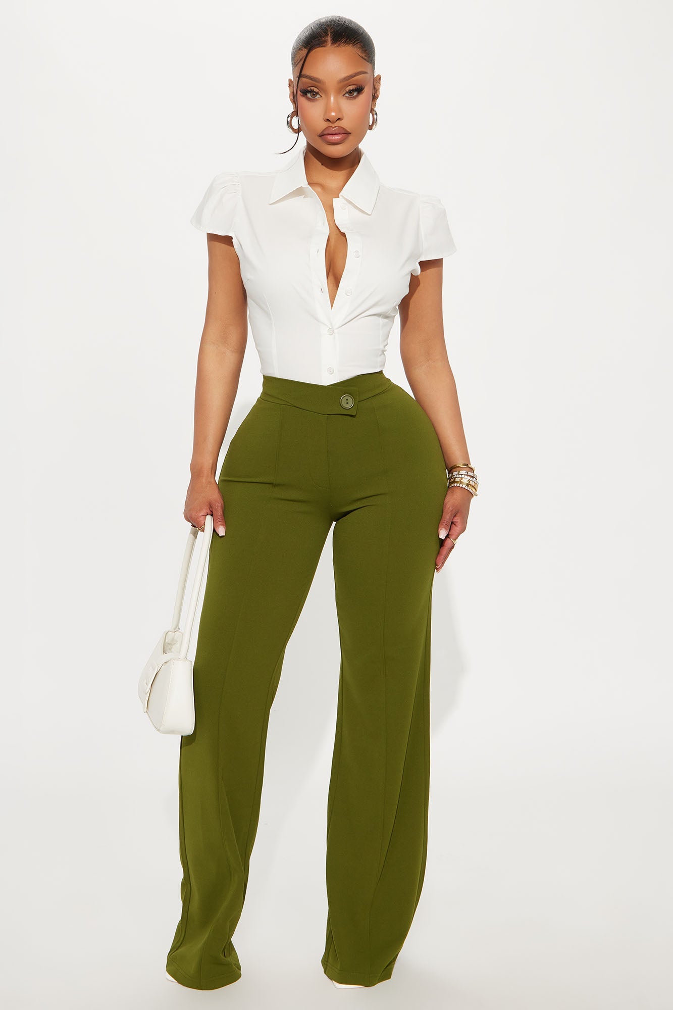 Call It Even Wide Leg Dress Pants - Olive
