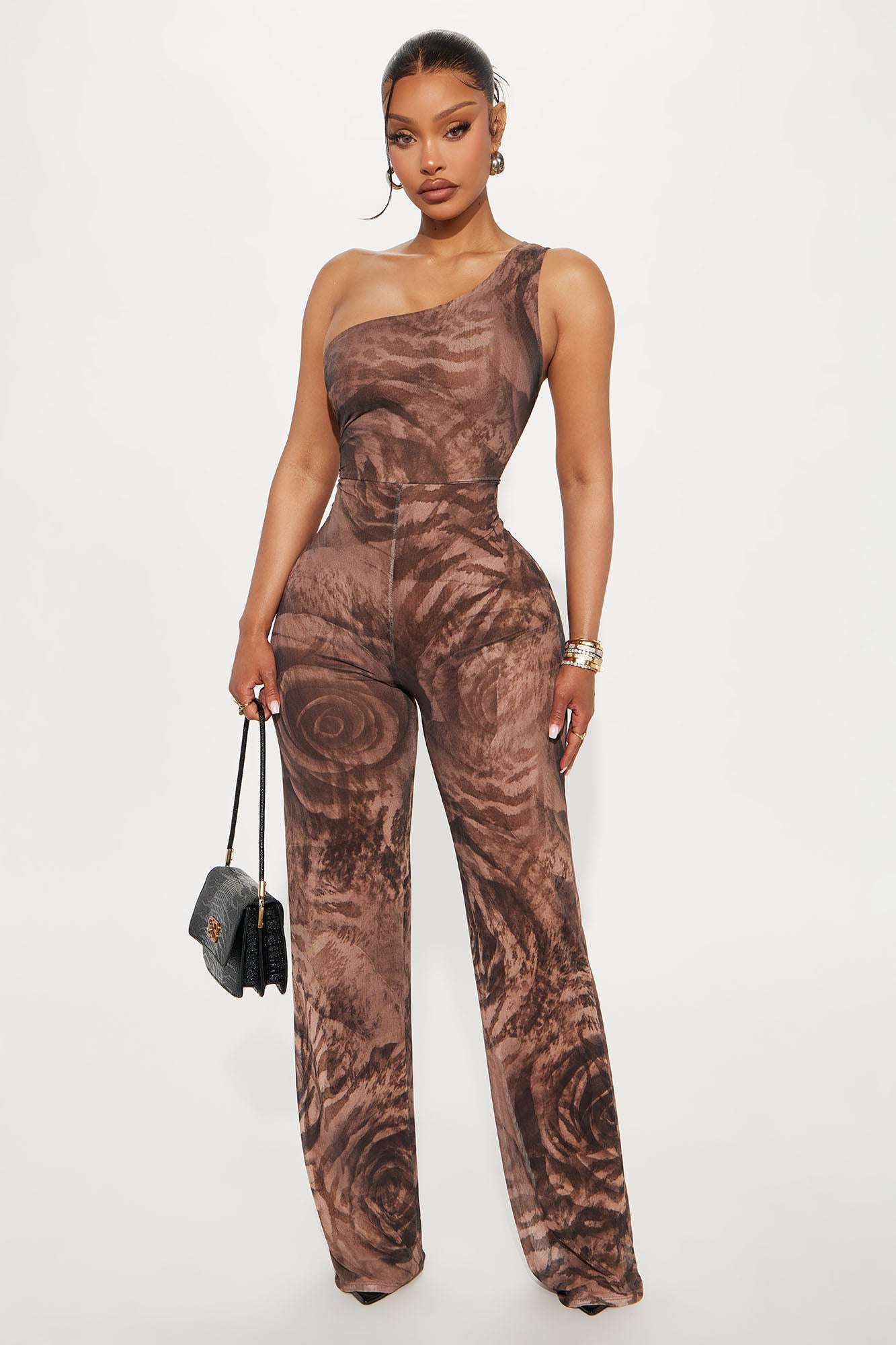 Don't Fall For Me One Shoulder Jumpsuit - Mocha/combo