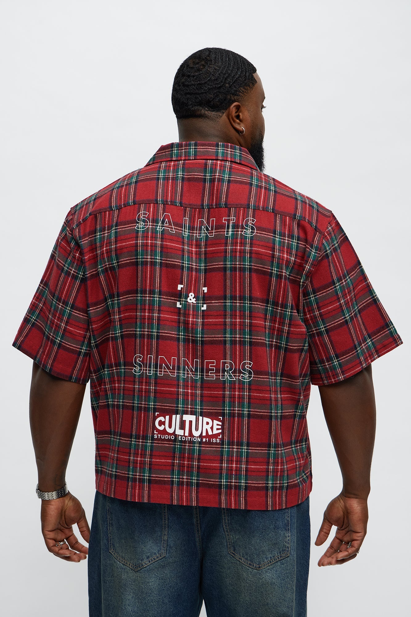 Culture Plaid Cropped Button Up Shirt - Red