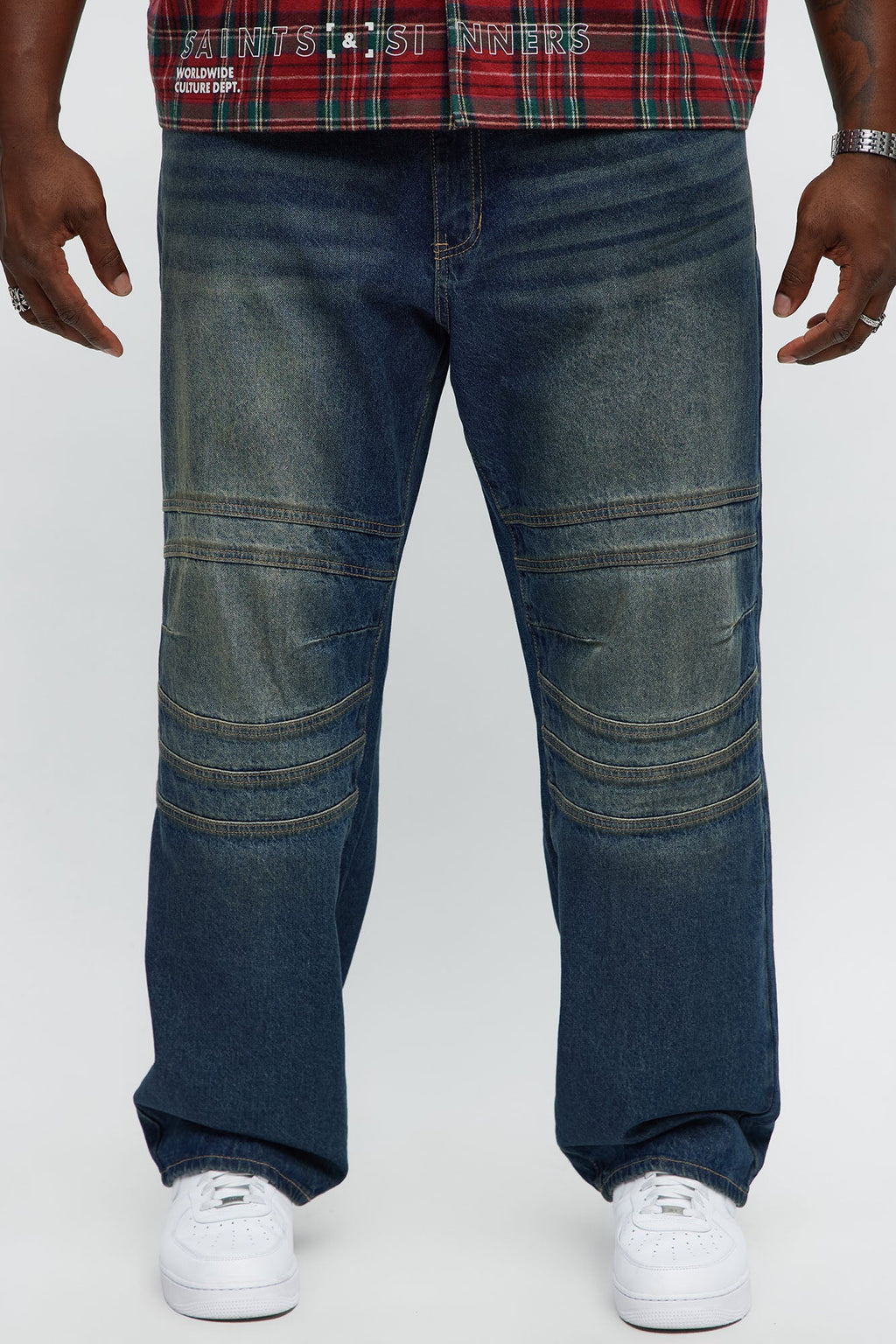 Take A W Paneled Straight Jeans - Dark Wash