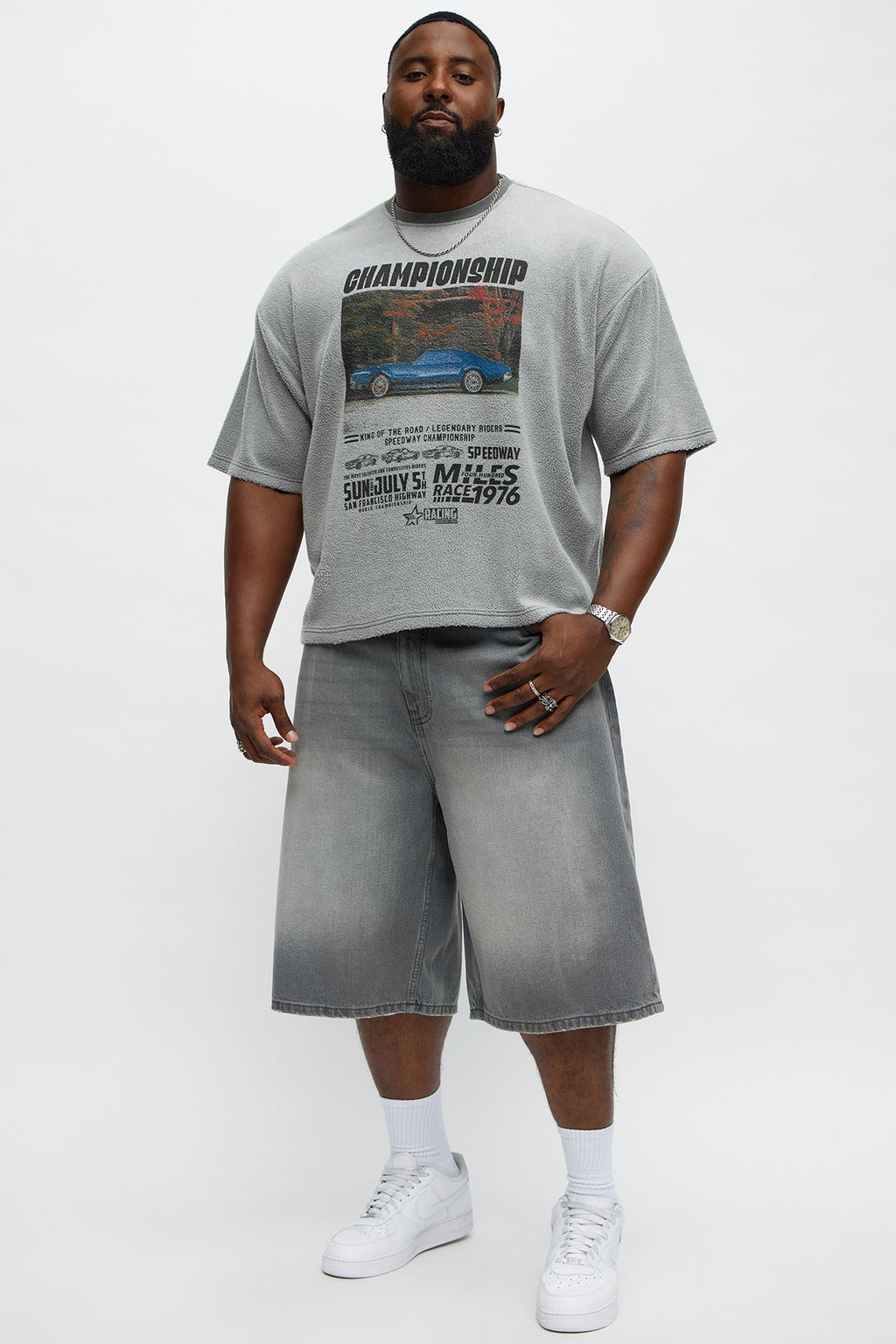 Baggy Shadowline Denim Short - Grey