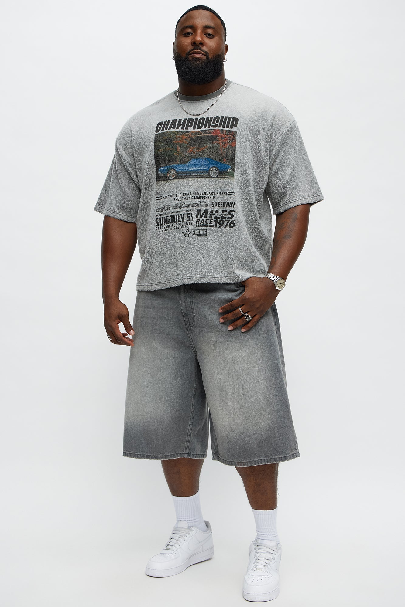 Baggy Shadowline Denim Short - Grey