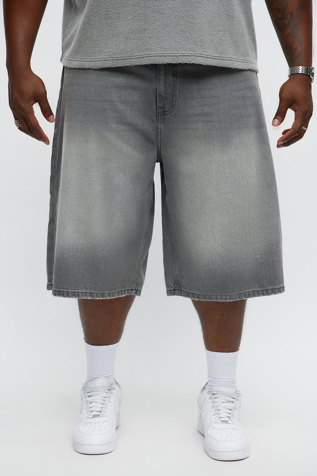 Baggy Shadowline Denim Short - Grey
