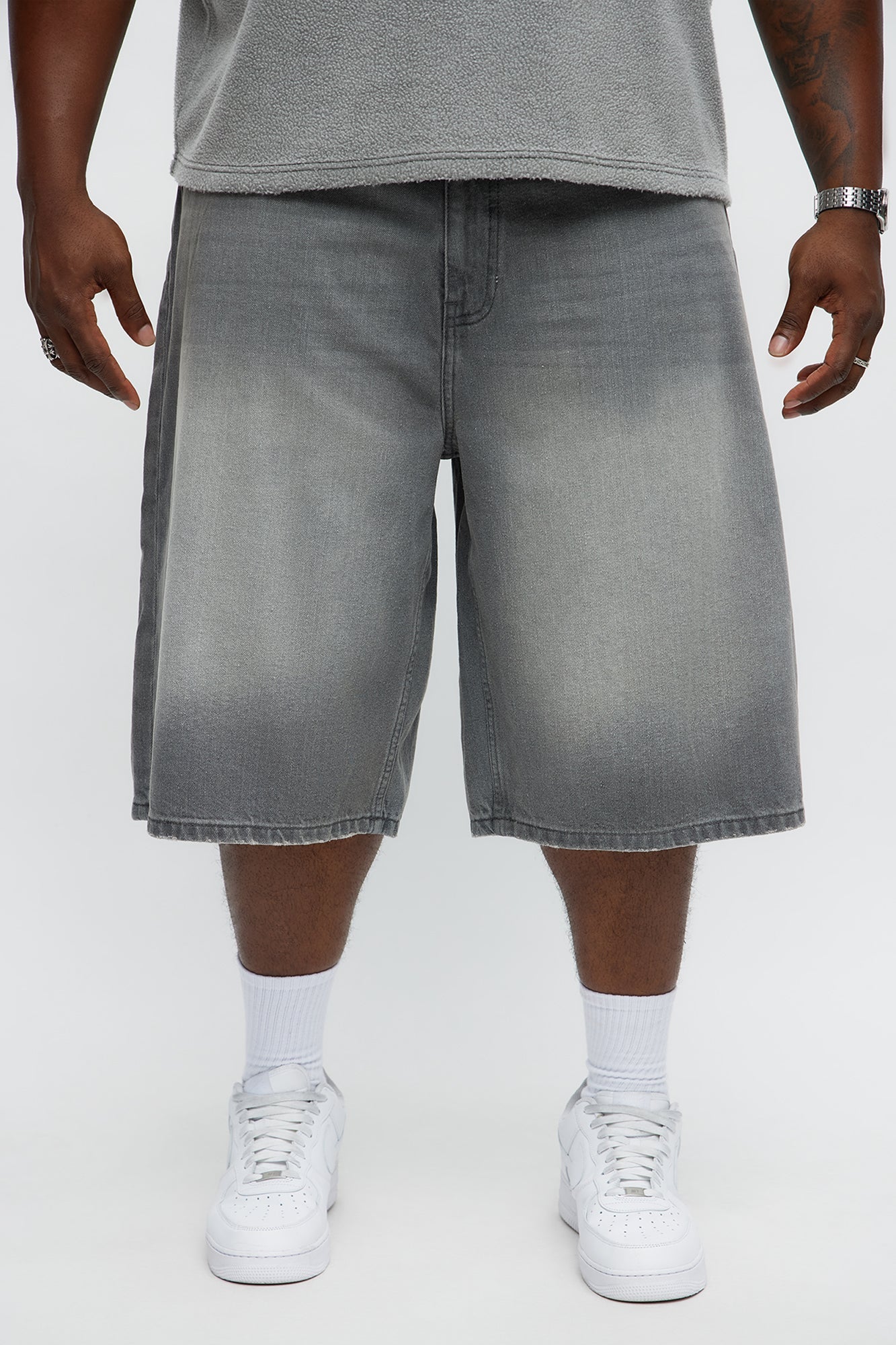 Baggy Shadowline Denim Short - Grey