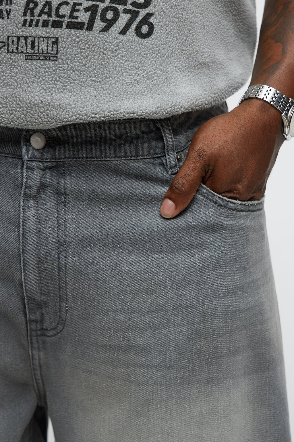 Baggy Shadowline Denim Short - Grey