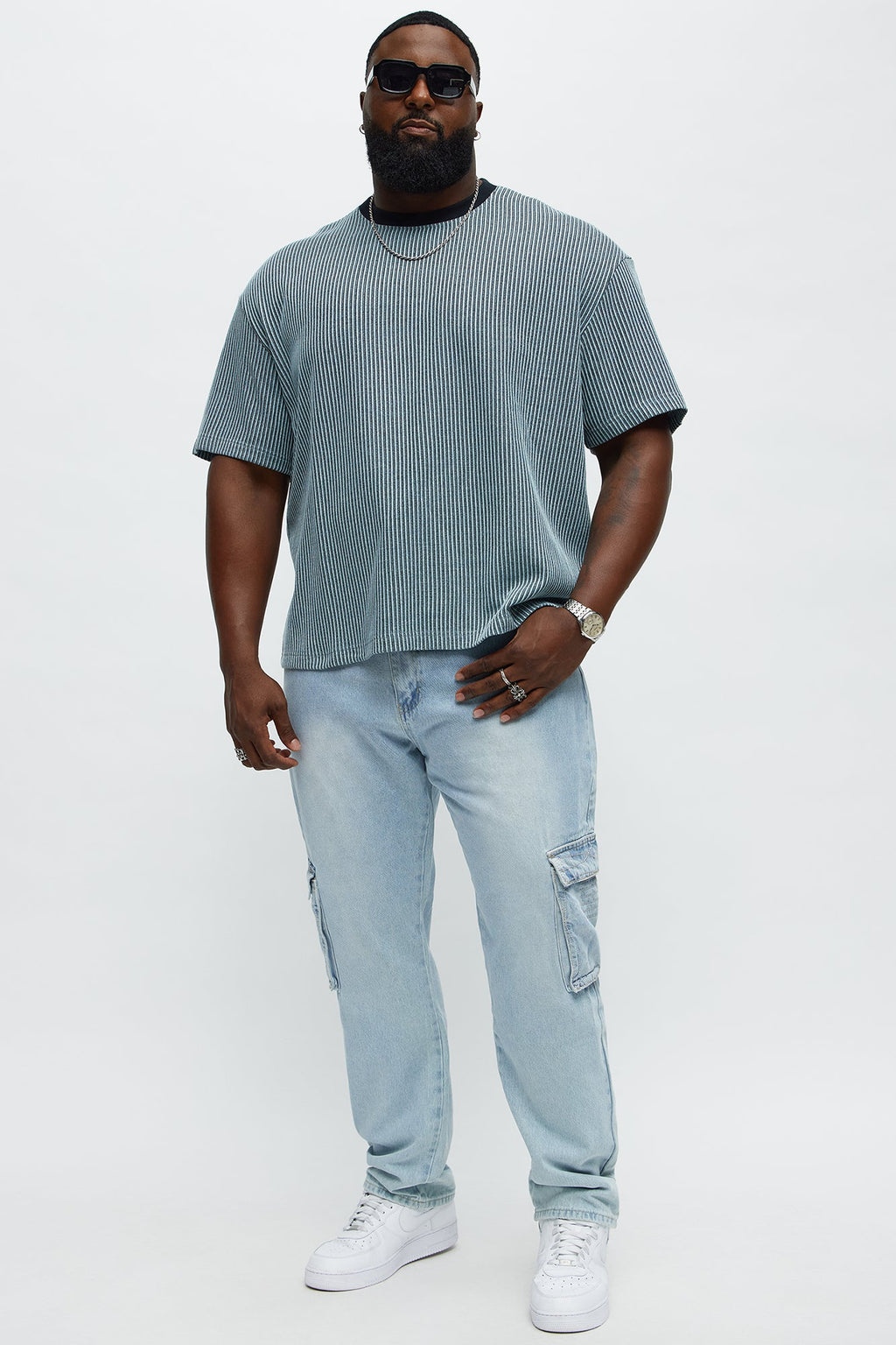 Western Embroidery Slim Cargo Jeans - Light Wash