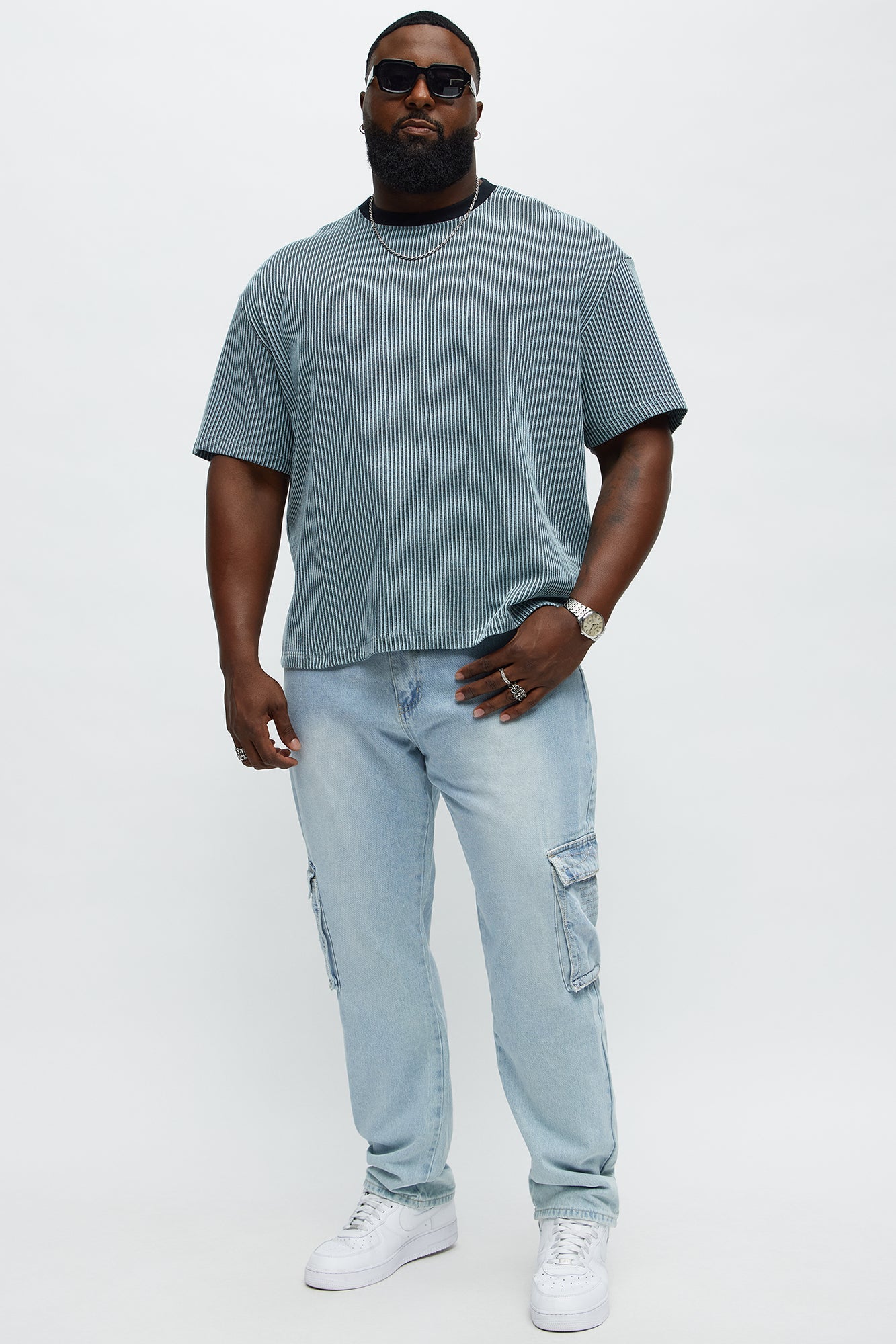 Western Embroidery Slim Cargo Jeans - Light Wash