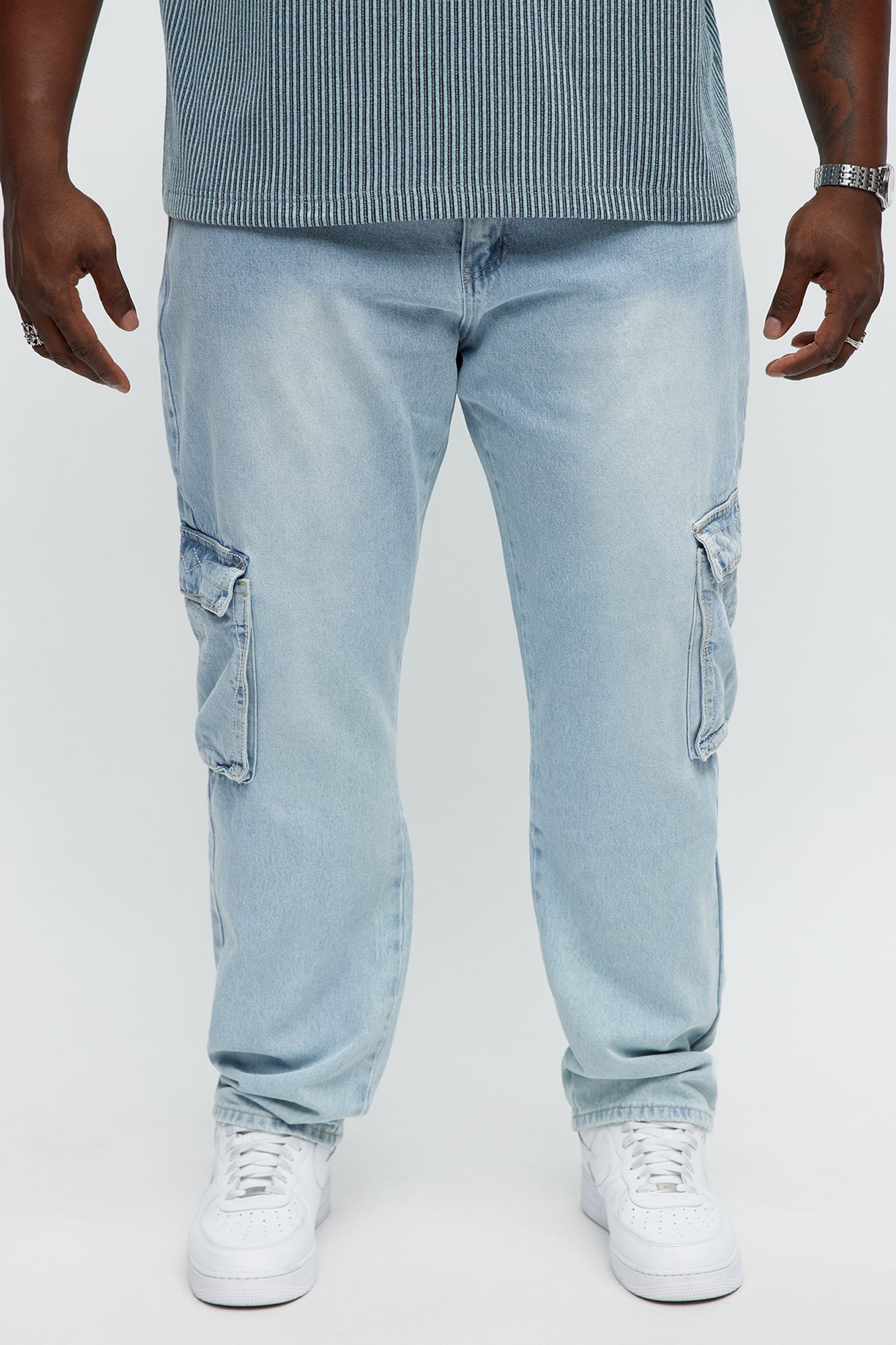 Western Embroidery Slim Cargo Jeans - Light Wash