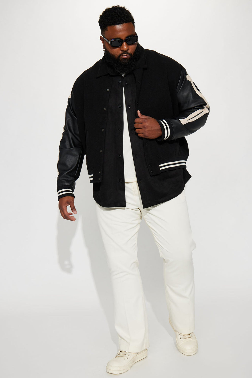 Bone Applique Varsity Bomber Jacket - Black