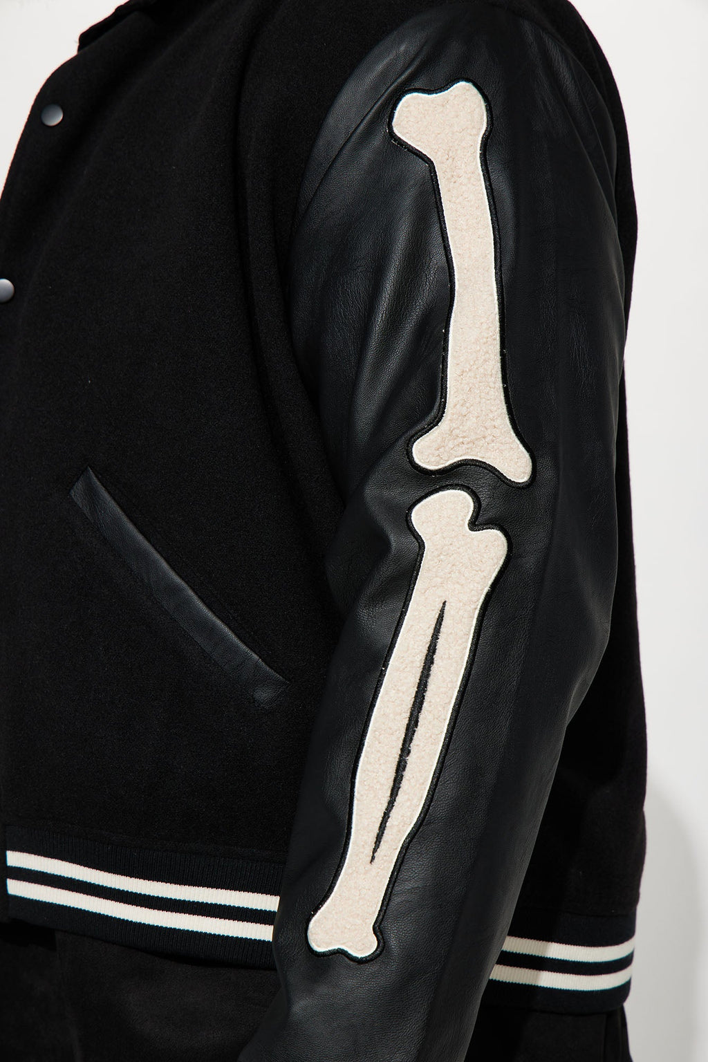 Bone Applique Varsity Bomber Jacket - Black